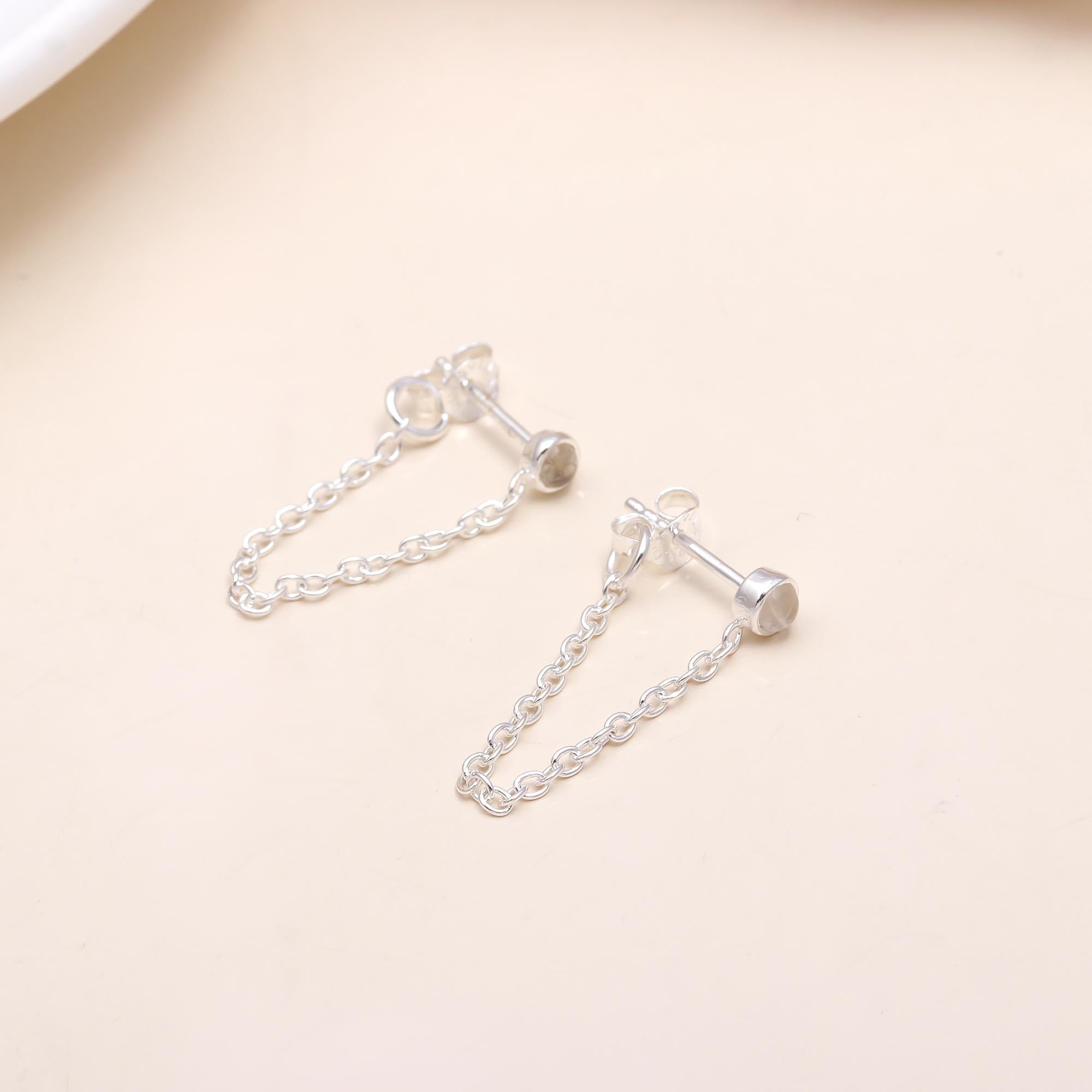 The Silver Link: Minimalist Chain Loop Stud Earrings