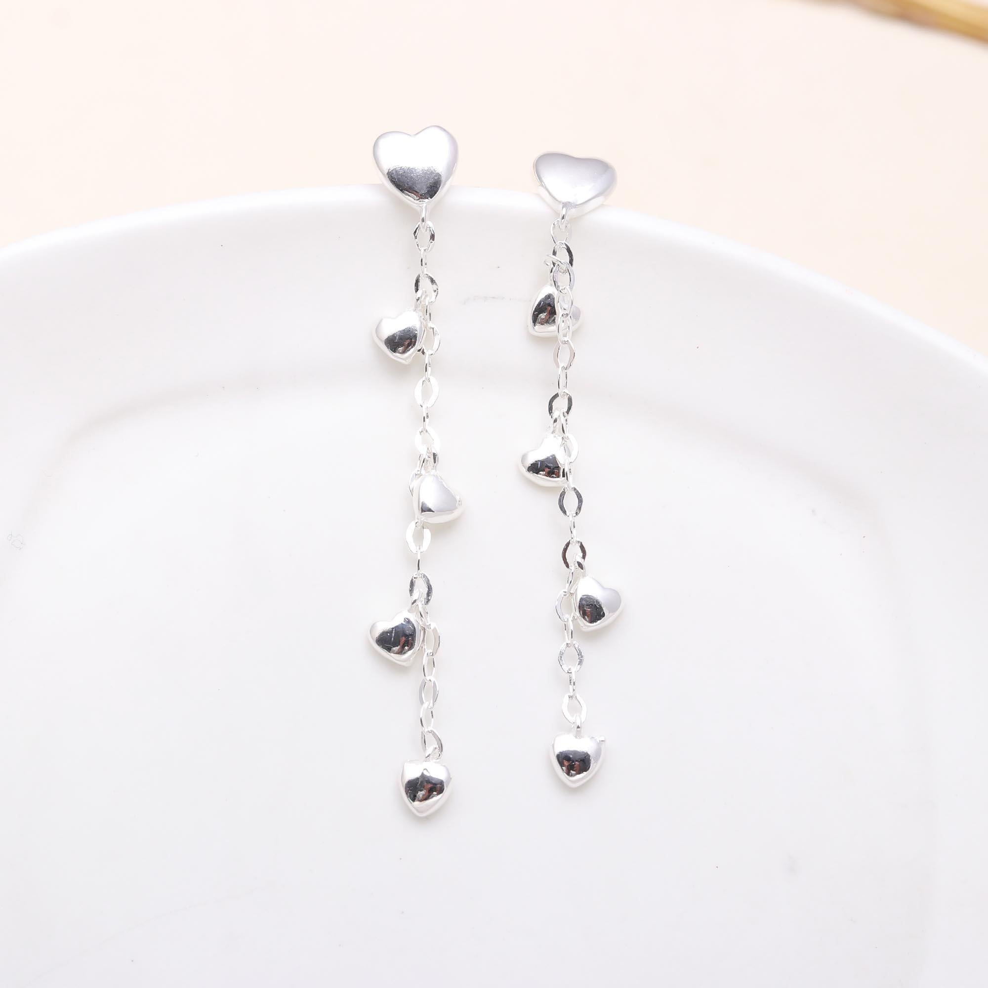 925 Sterling Silver Heart Dangle Earrings