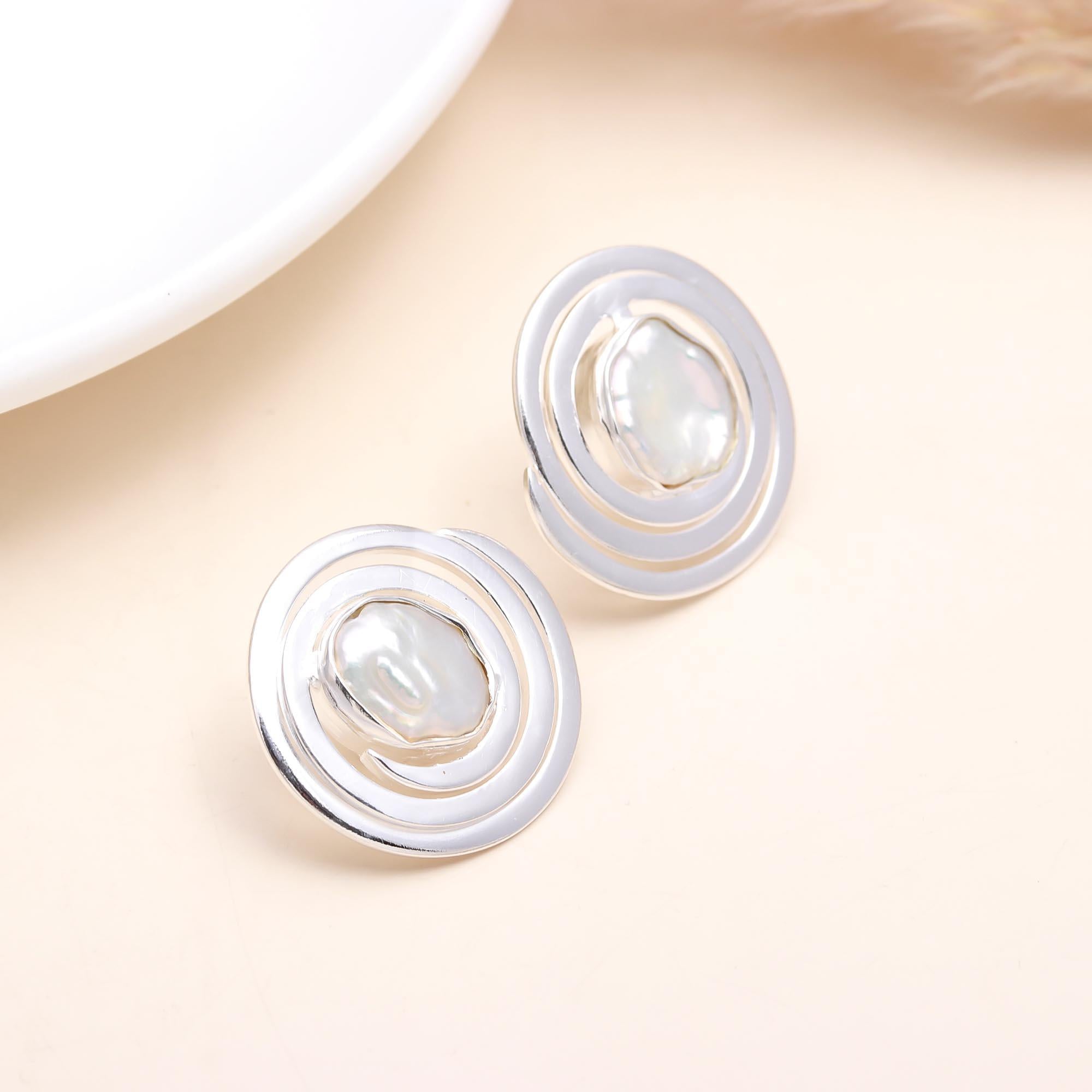 925 Sterling Silver Modern Spiral Pearl Earrings
