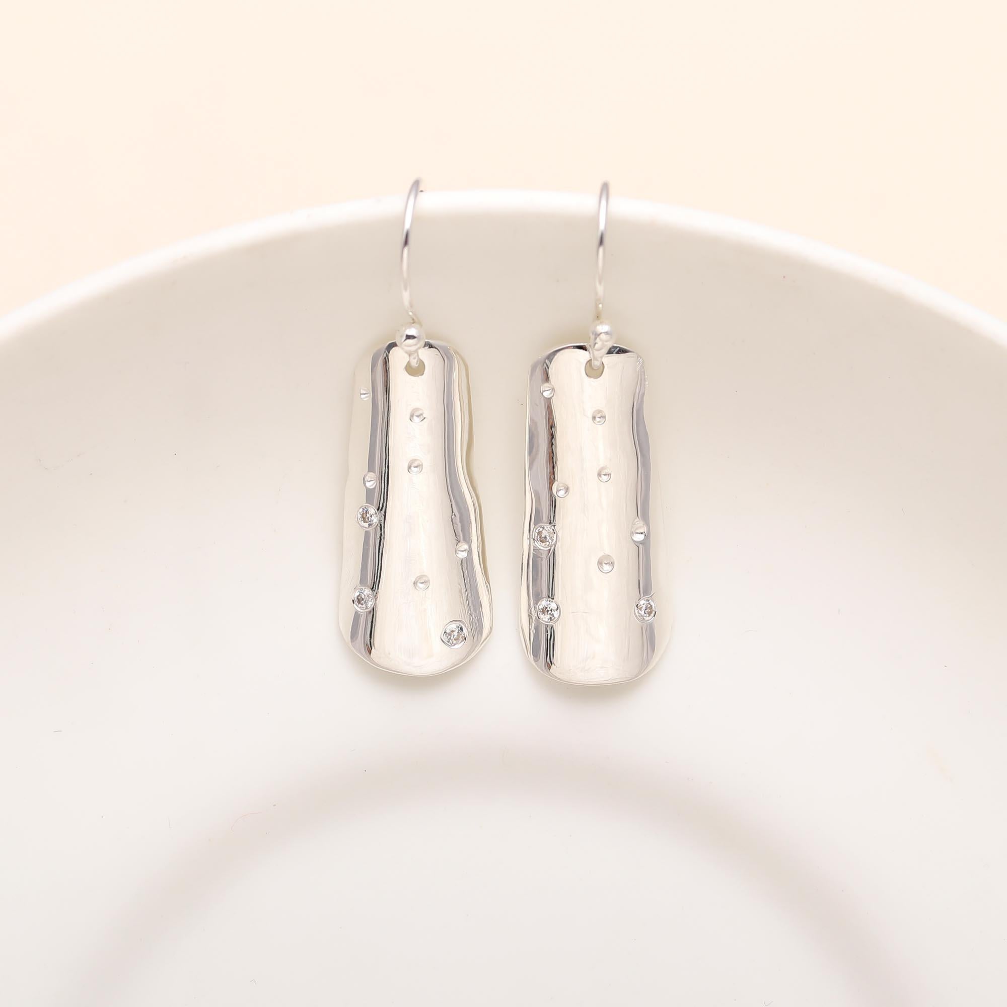 Solid 925 Silver Shoe Dangle Earrings with White CZ