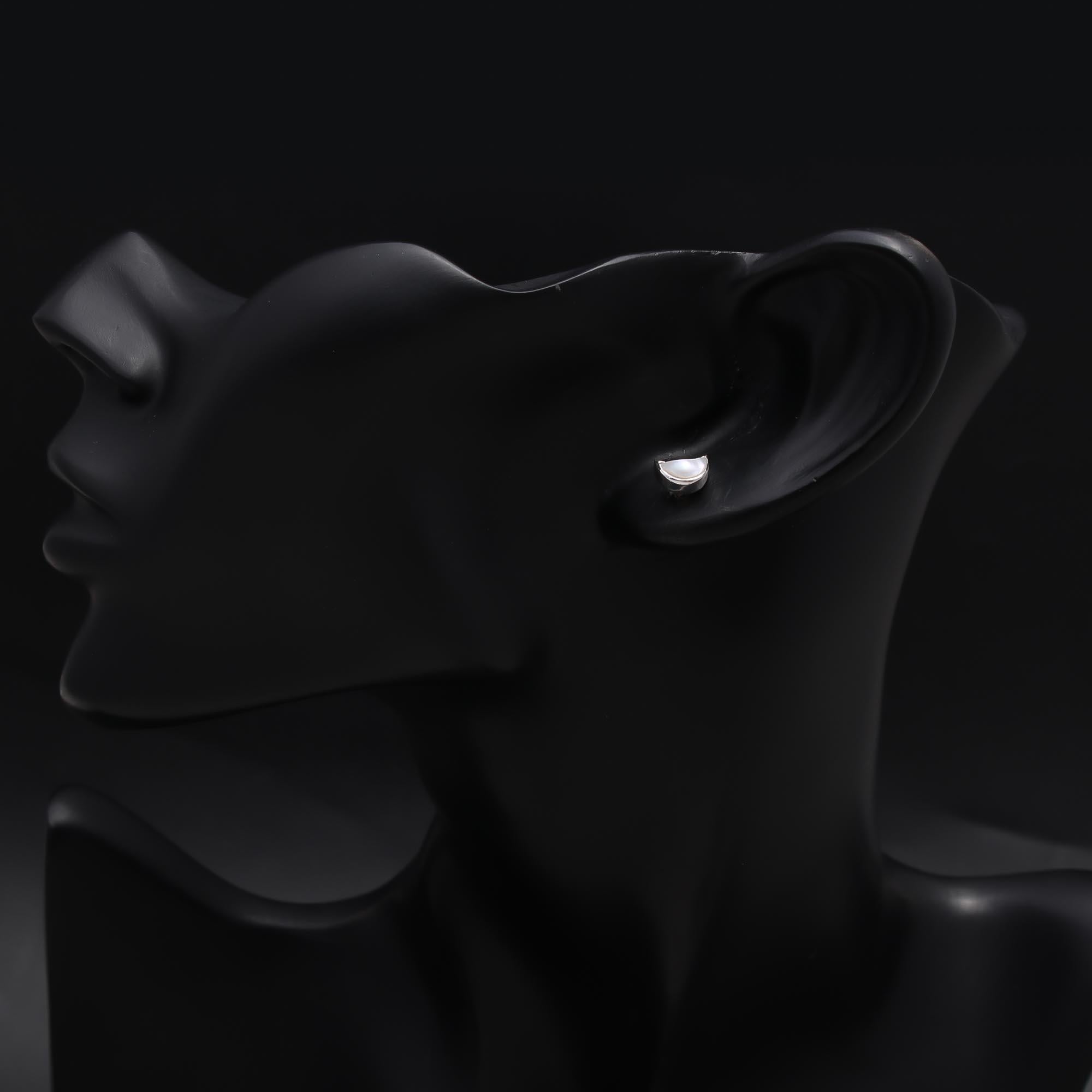 925 Sterling Silver Crescent Moon Pearl Stud Earrings