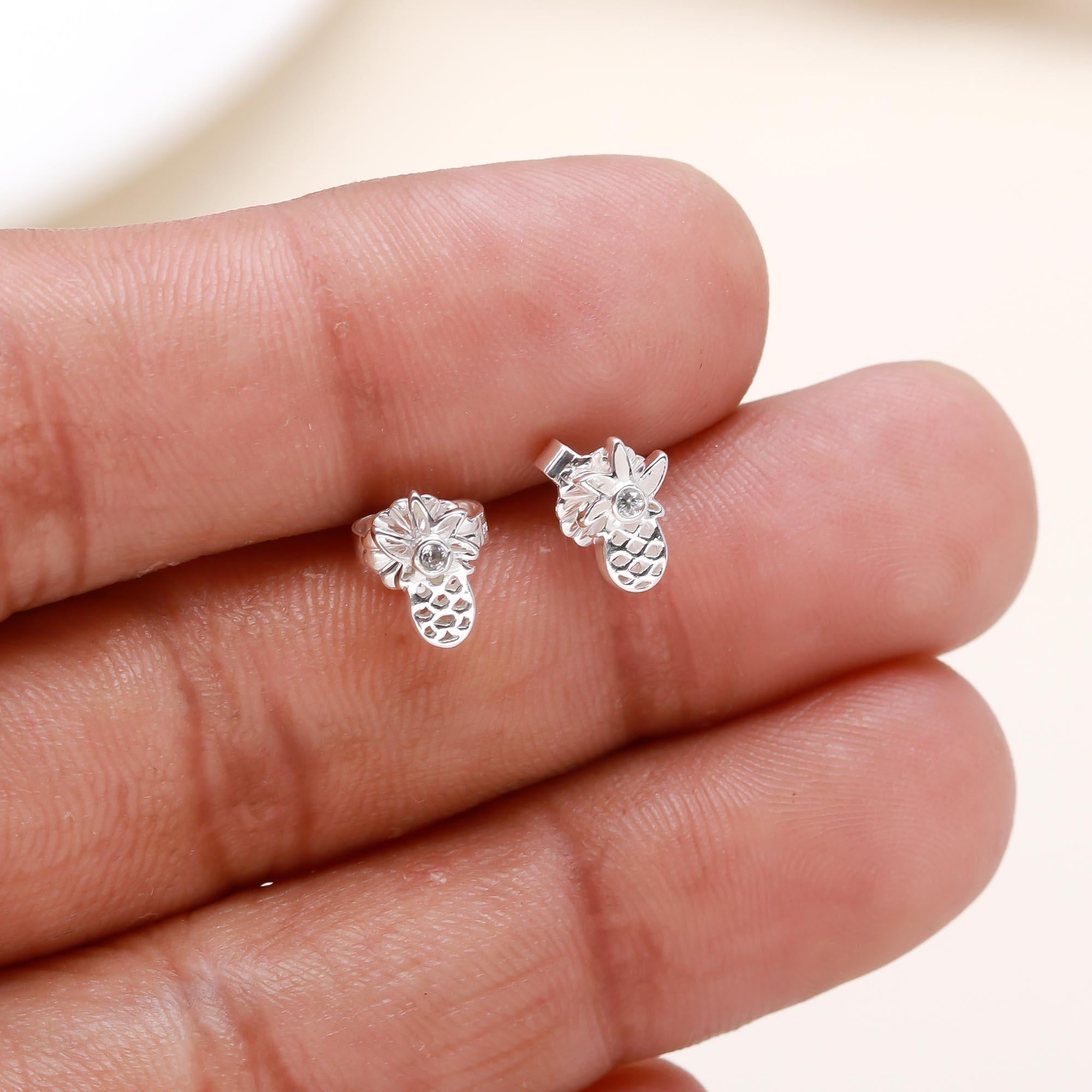 925 Sterling Silver Tropical Pineapple Stud Earrings