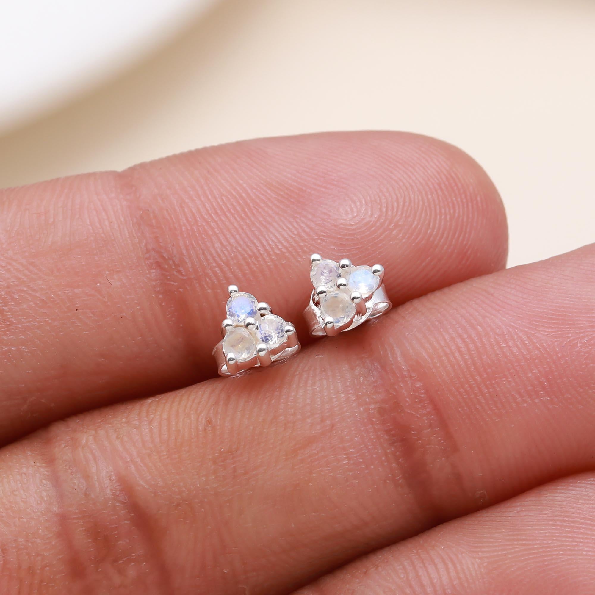 925 Sterling Silver Moonstone Cluster Stud Earrings
