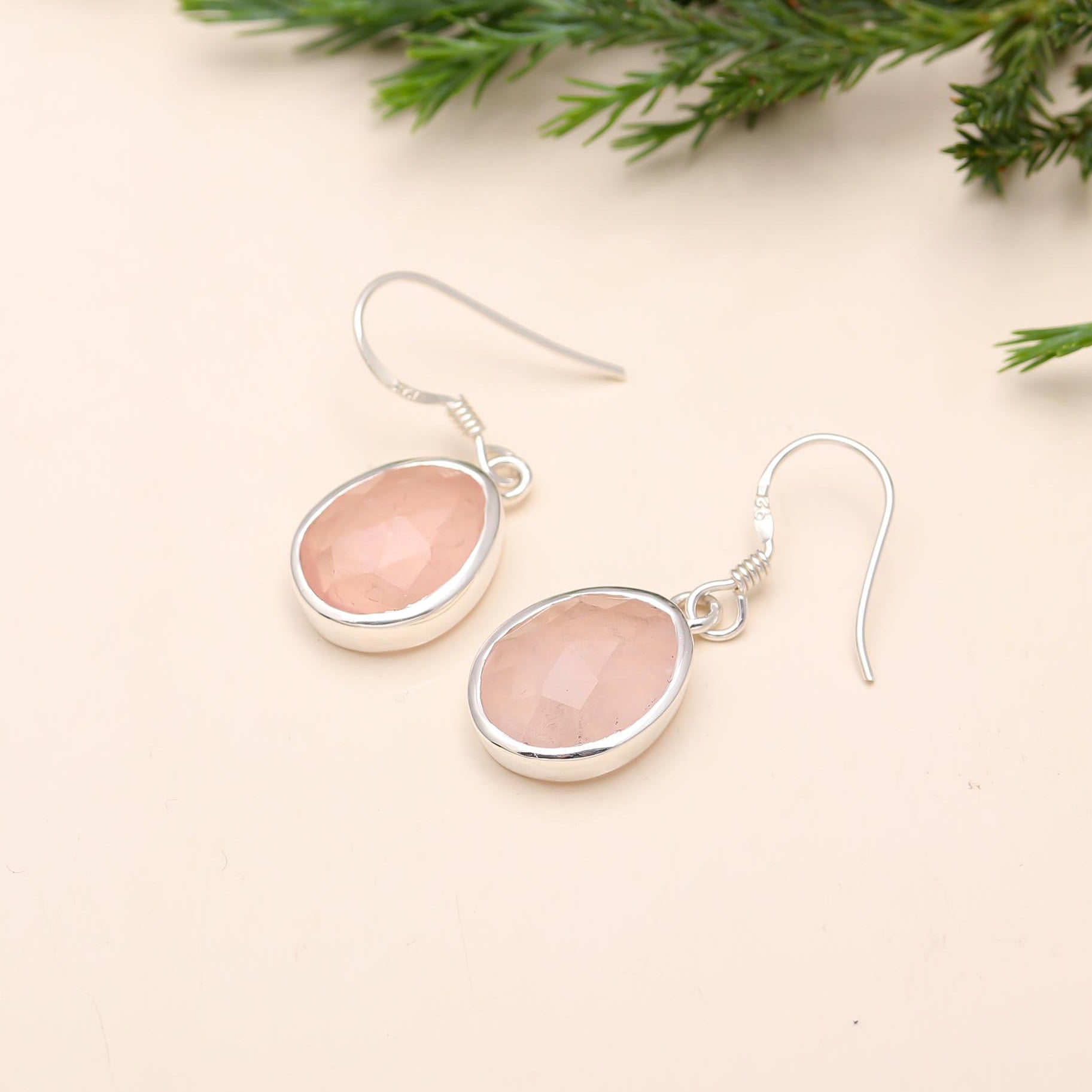 The Rosy Dawn: Rose Quartz & Silver Teardrop Earrings