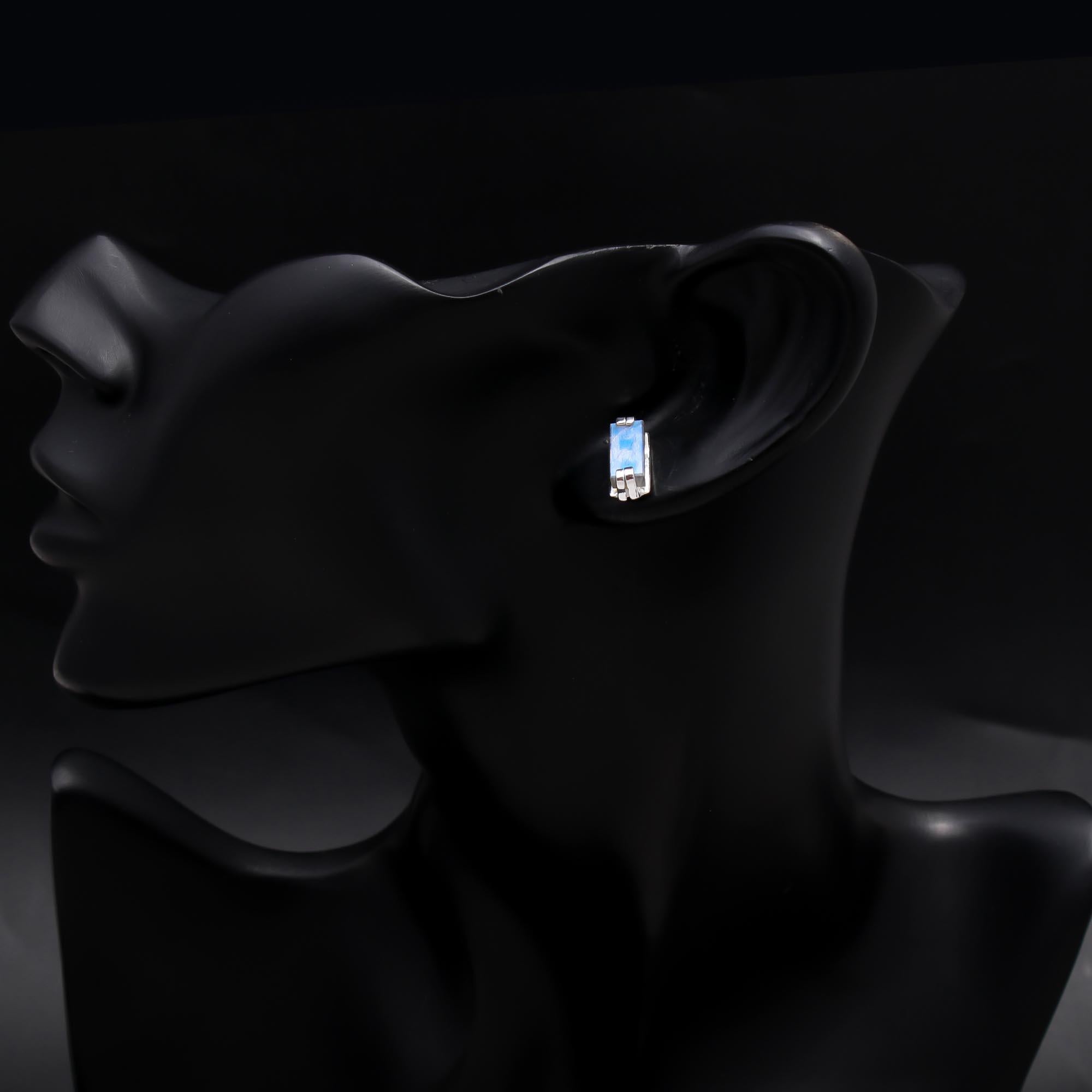 925 Sterling Silver Labradorite Bar Stud Earrings