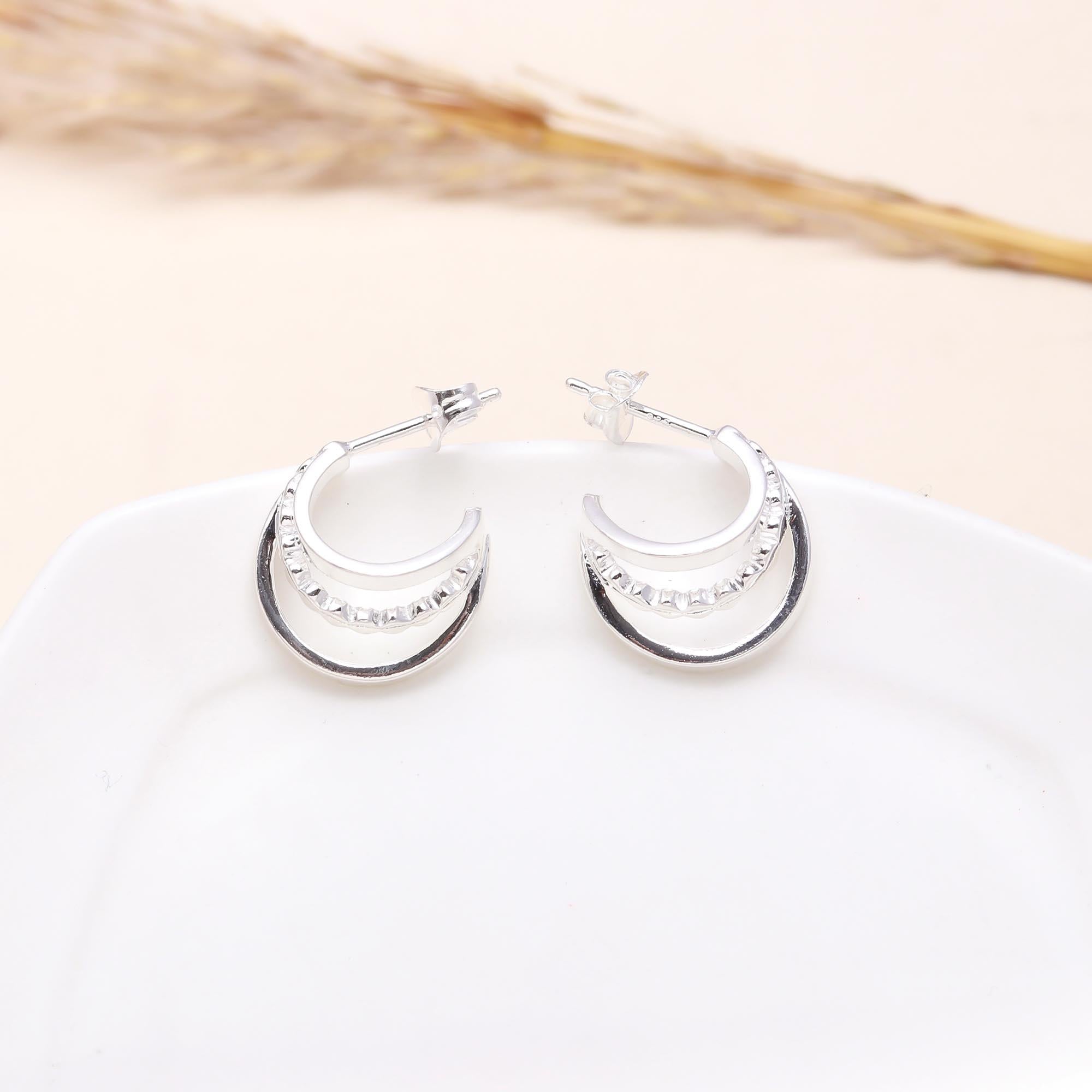 925 Sterling Silver Mini Textured Hoop Earrings