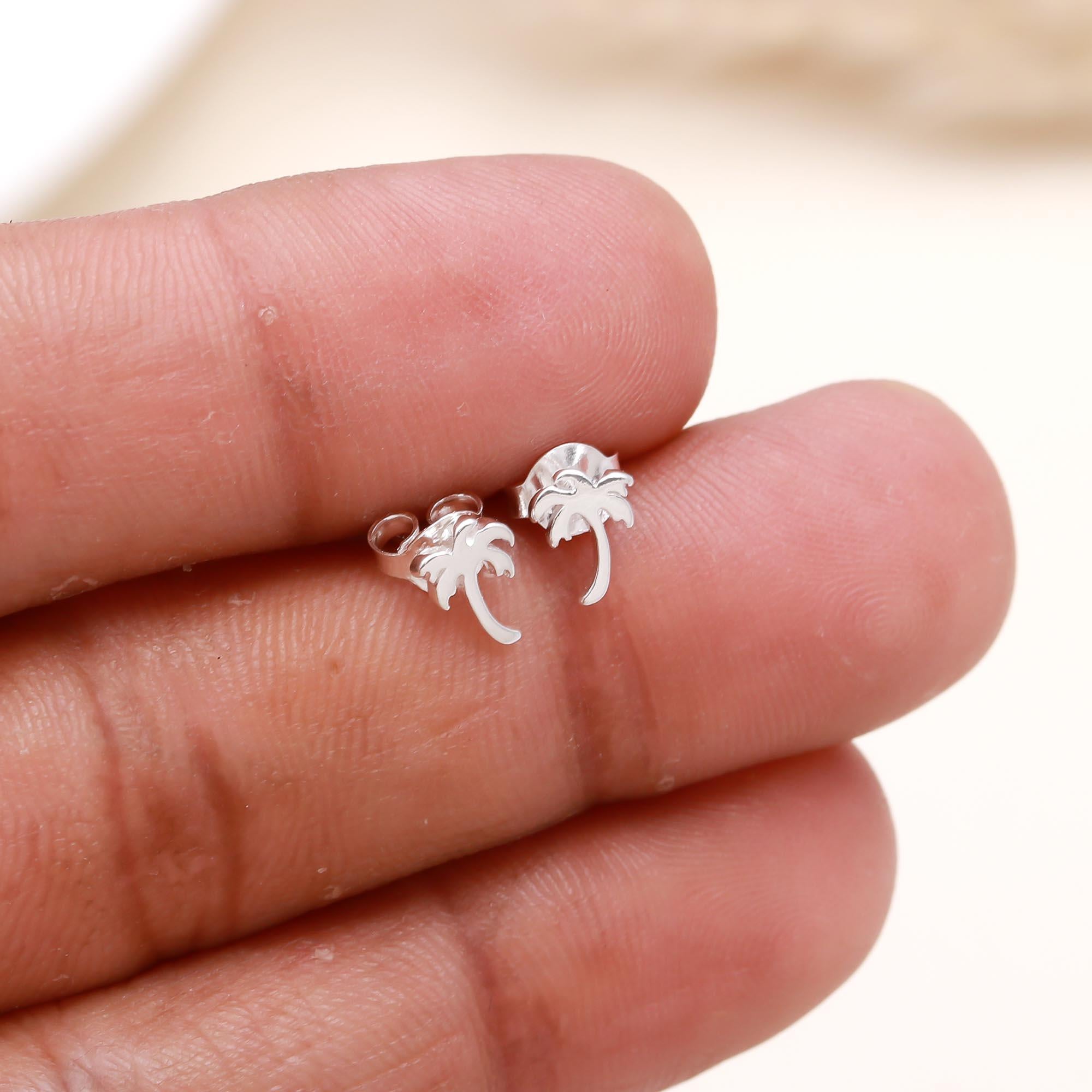 925 Sterling Silver Palm Tree Stud Earrings