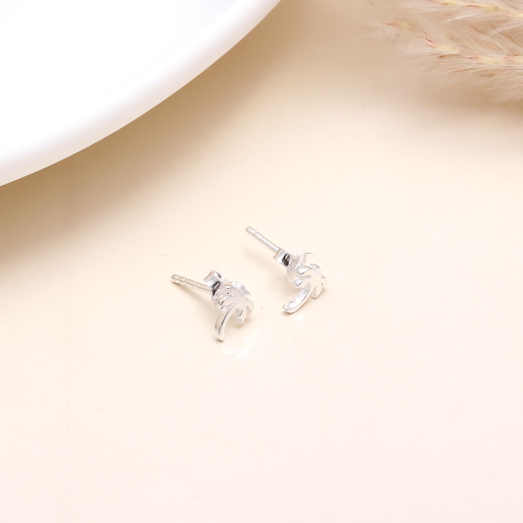 925 Sterling Silver Palm Tree Stud Earrings