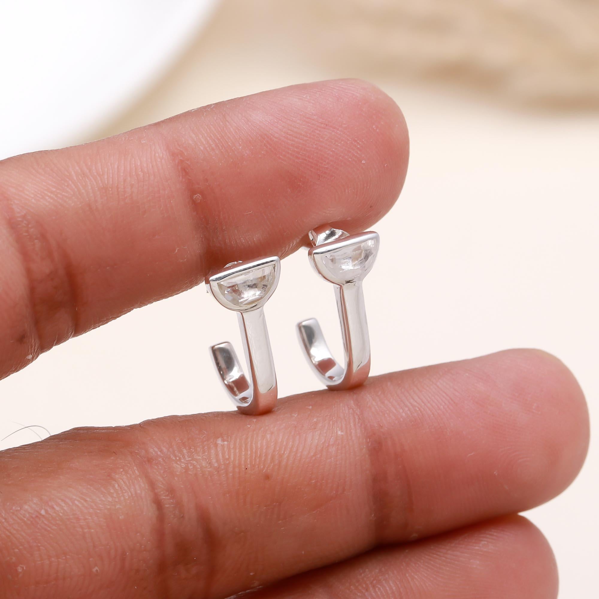 925 Sterling Silver Cz Huggie Earrings