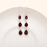 Red Garnet Dangle Earrings in 925 Sterling Silver