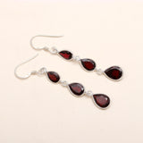 Red Garnet Dangle Earrings in 925 Sterling Silver