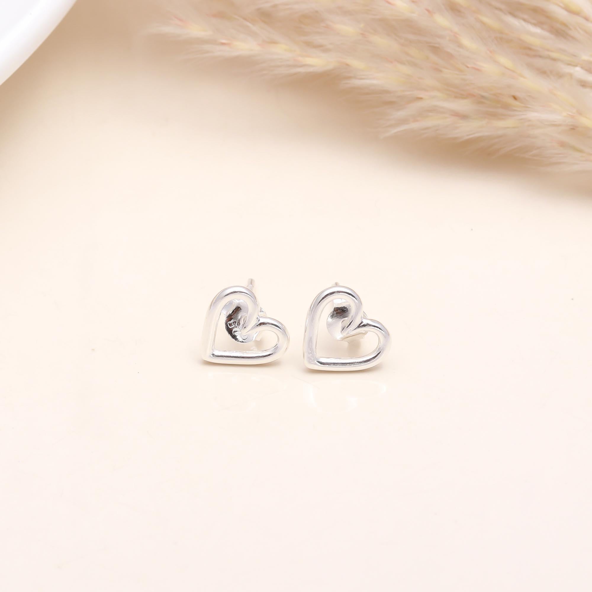 925 Sterling Silver Open Heart Stud Earrings