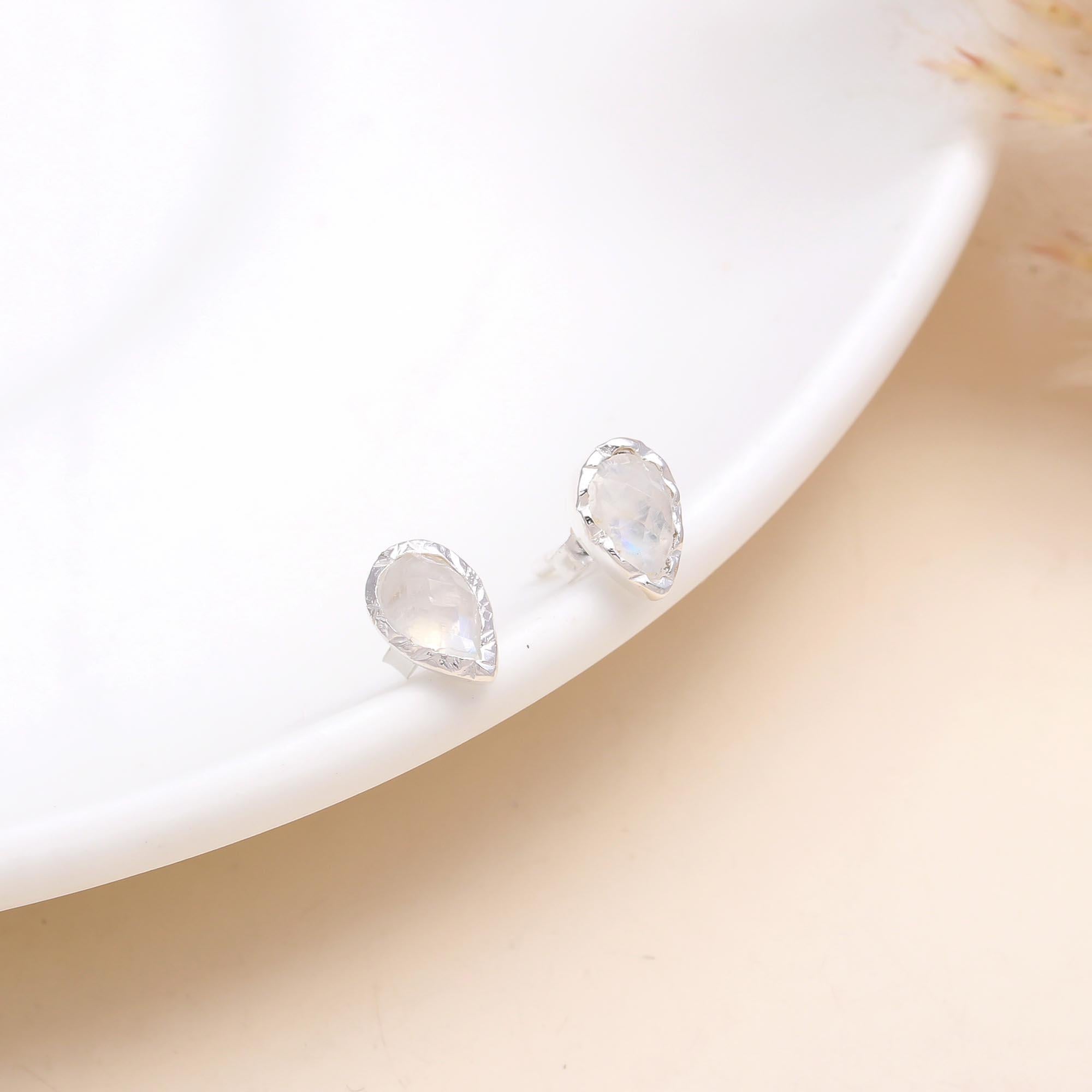 925 Sterling Silver Pear-Cut Moonstone Stud Earrings