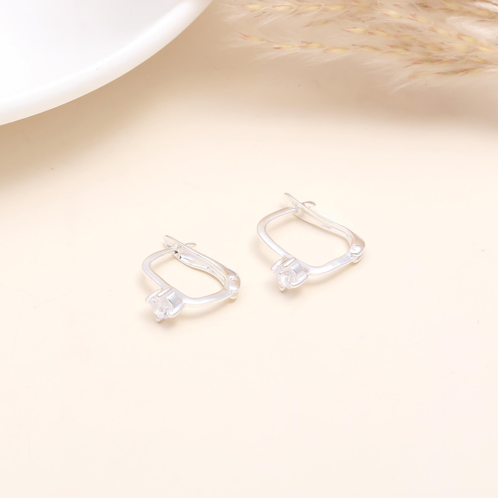 925 Sterling Silver Solitaire Drop Lever-Back Earrings