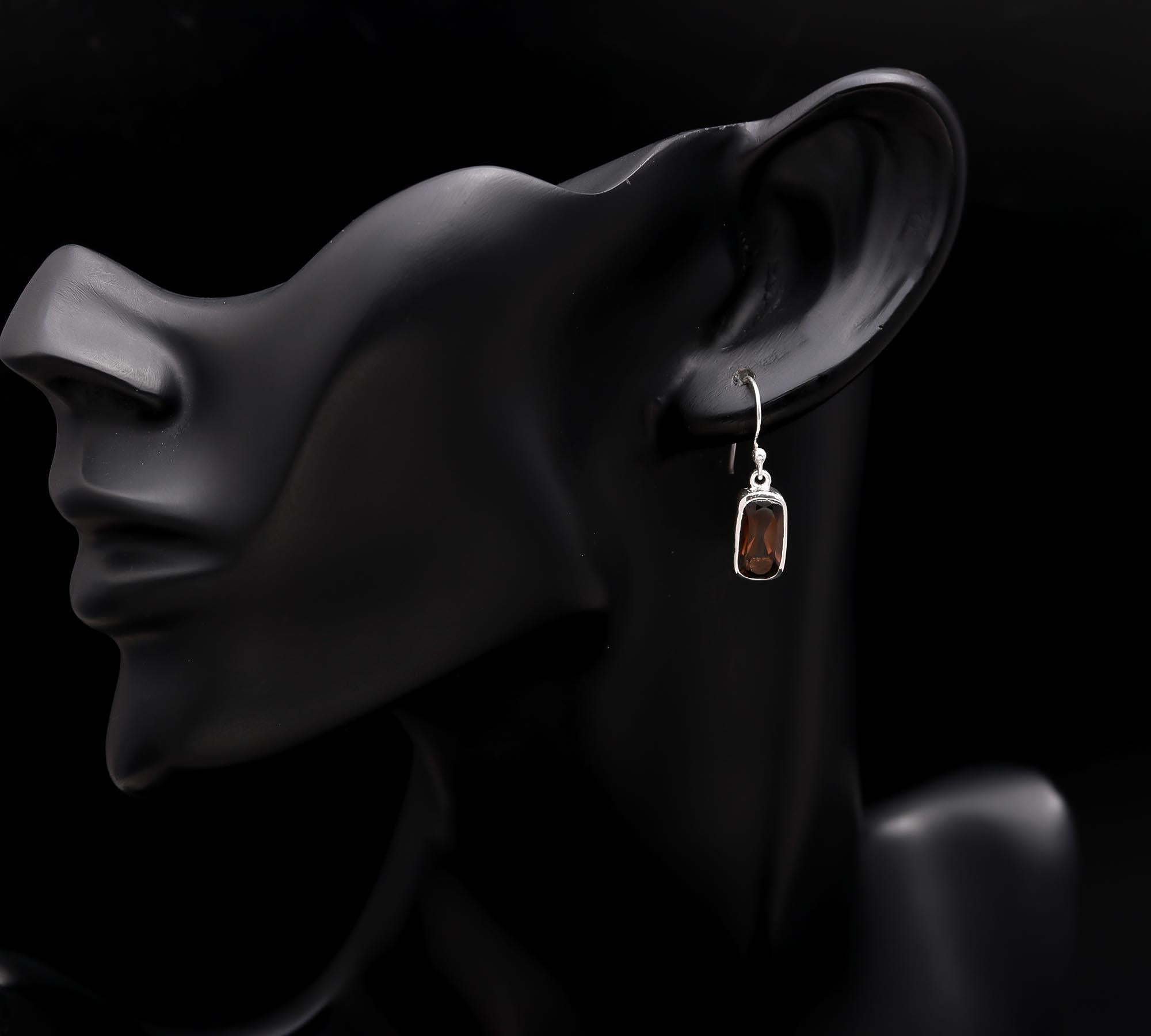 925 Sterling Silver Smoky Topaz Quartz Dangle Earrings