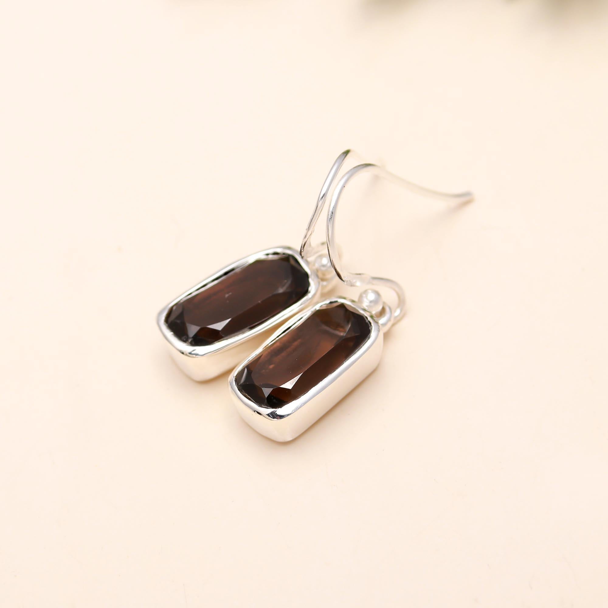 925 Silver Smoky Quartz Dangle Earrings