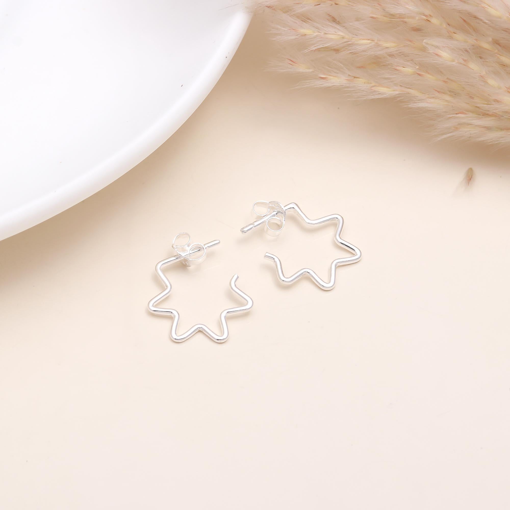 925 Sterling Silver Starburst Outline Stud Earrings