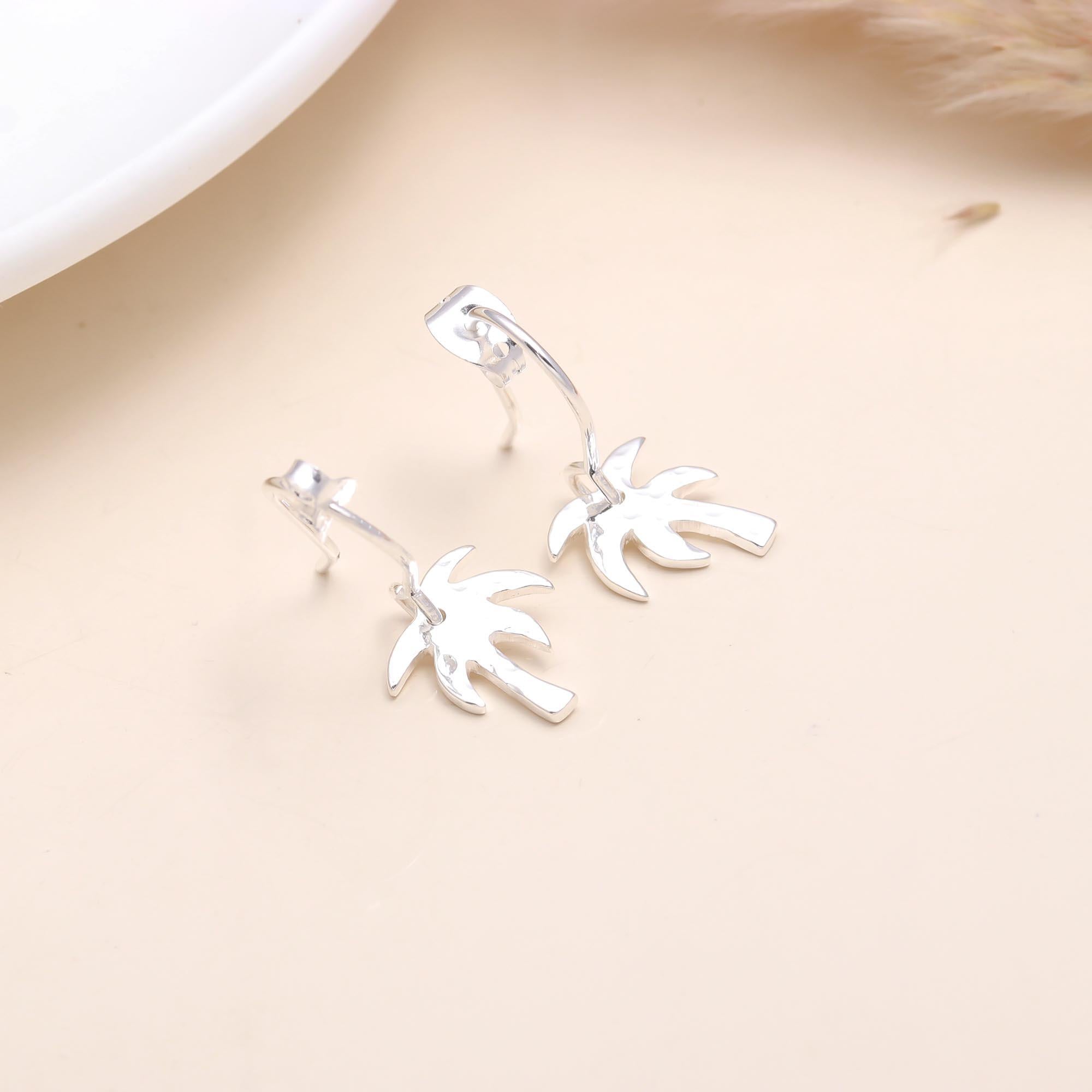 925 Sterling Silver Palm Tree Charm Hoop Earring