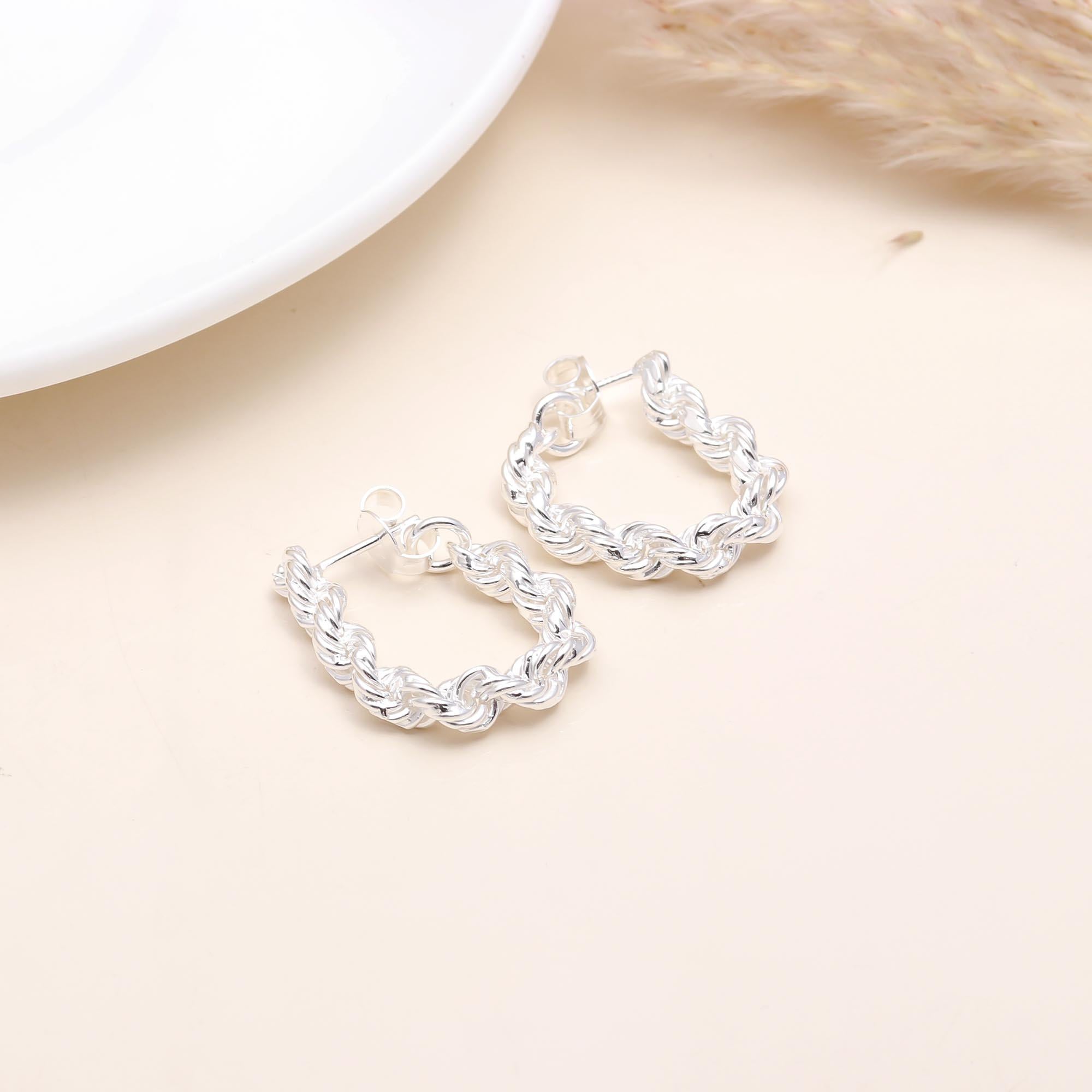 925 Sterling Silver Rope Twist Hoop Earrings