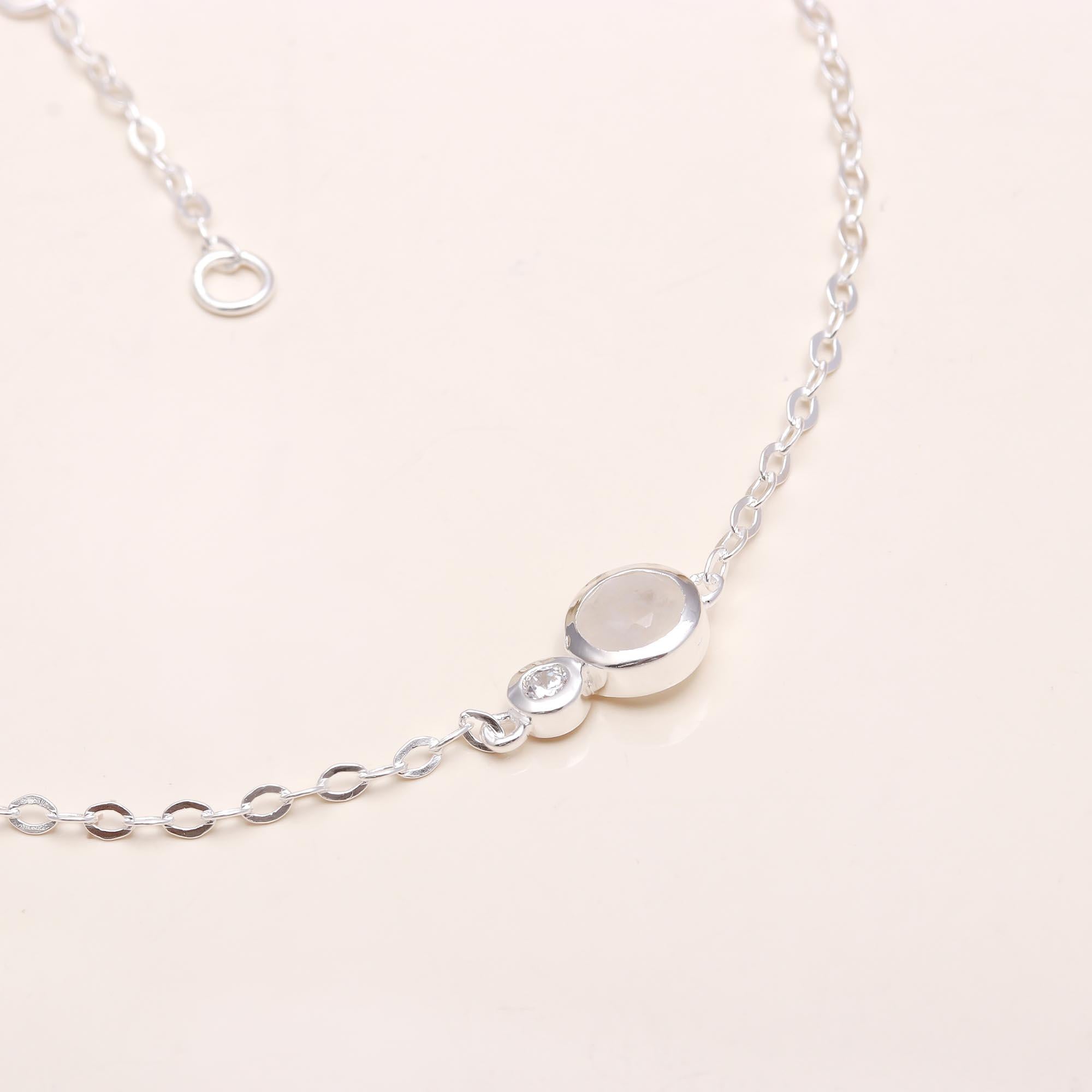925 Sterling Silver Bezel-Set Stone Chain Bracelet