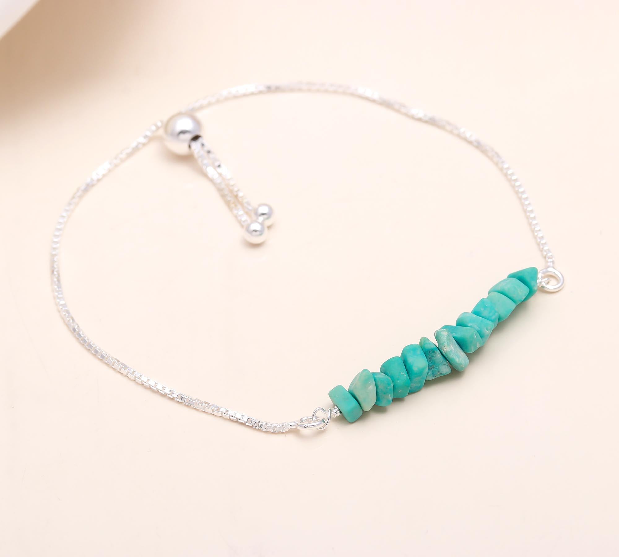 925 Sterling Silver Turquoise Chip Adjustable Boho Bracelet