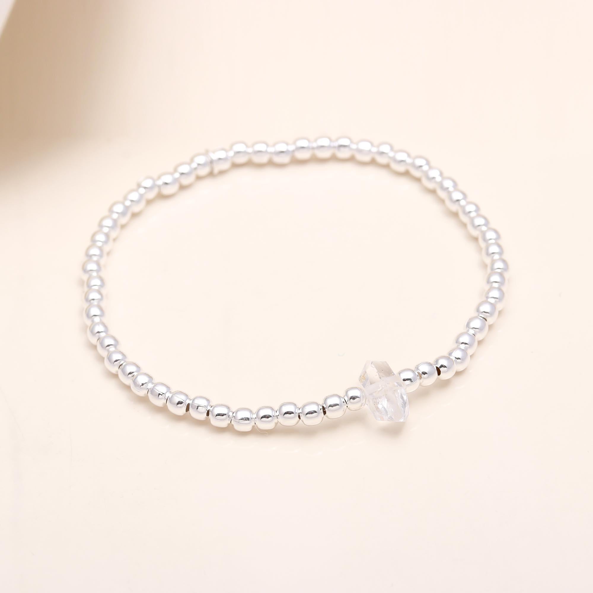 925 Sterling Silver Beaded Stretch Bracelet with Crystal Star
