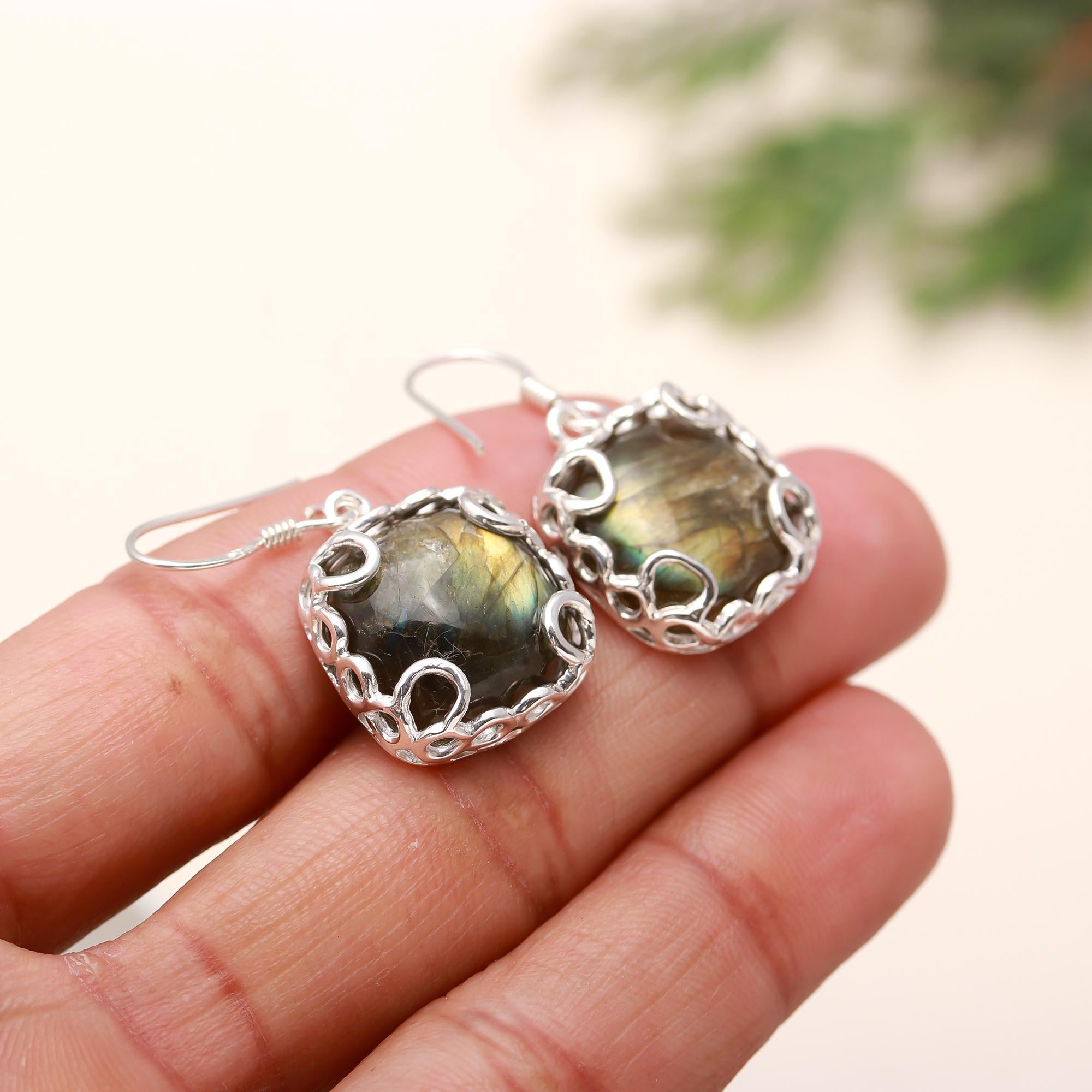 925 Silver Labradorite Dangle Earrings
