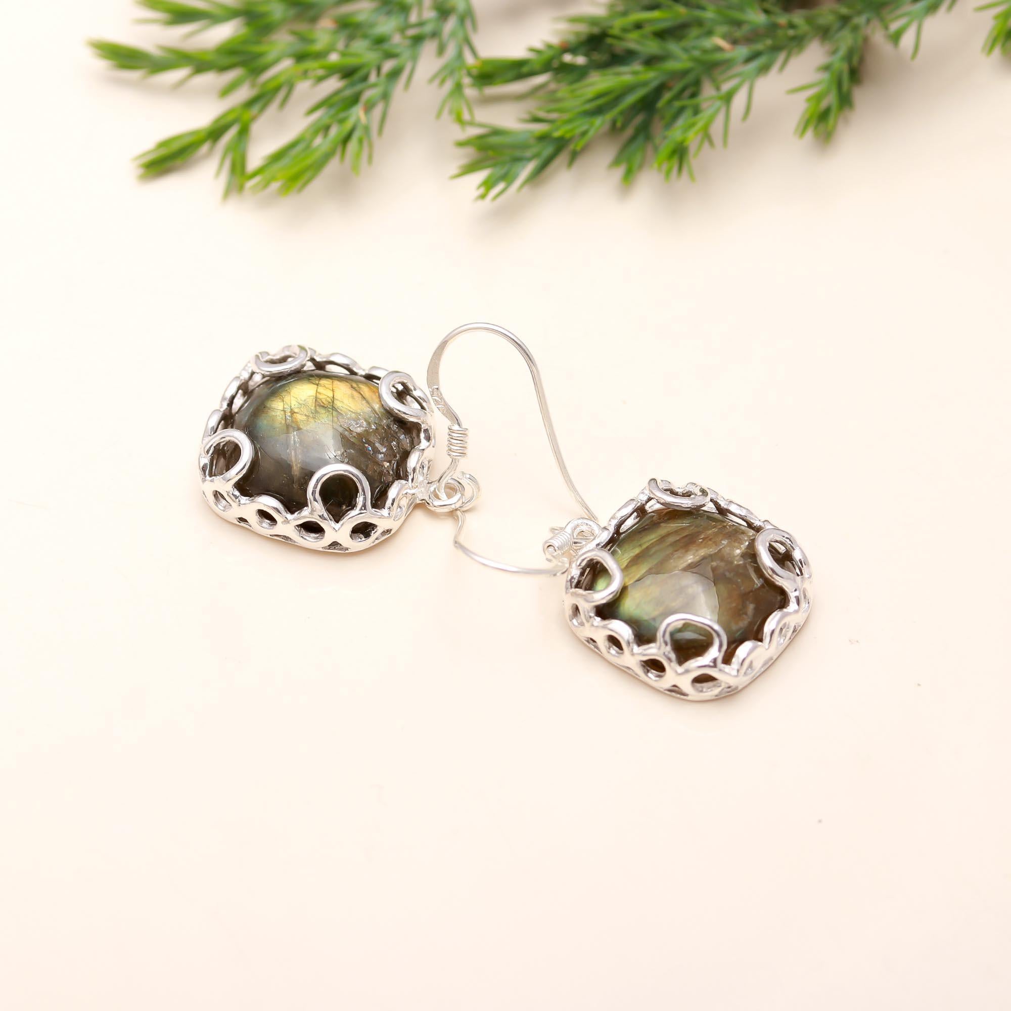 925 Silver Labradorite Dangle Earrings