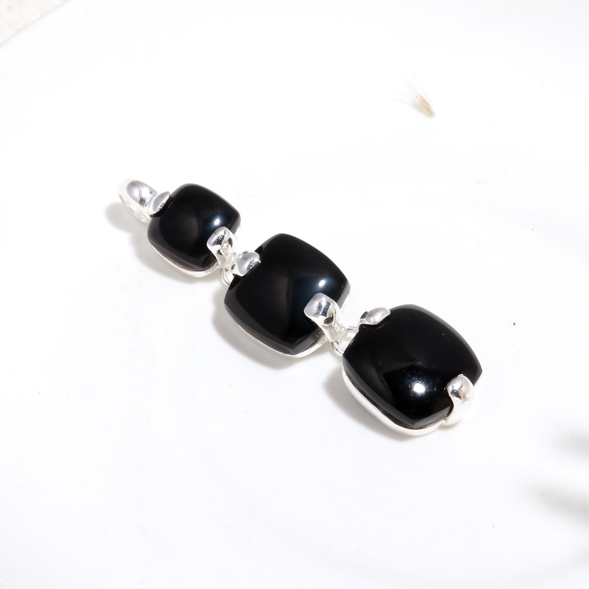 925 Sterling Silver Triple Black Onyx Pendant
