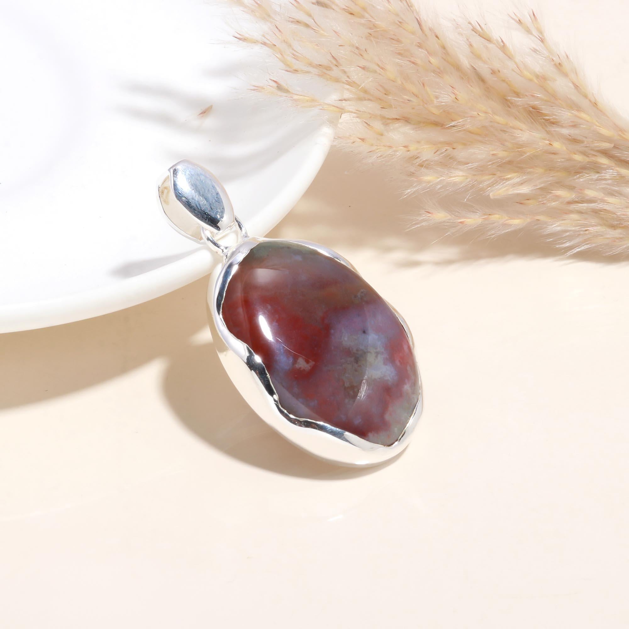 925 Sterling Silver Natural Jasper Oval Pendant