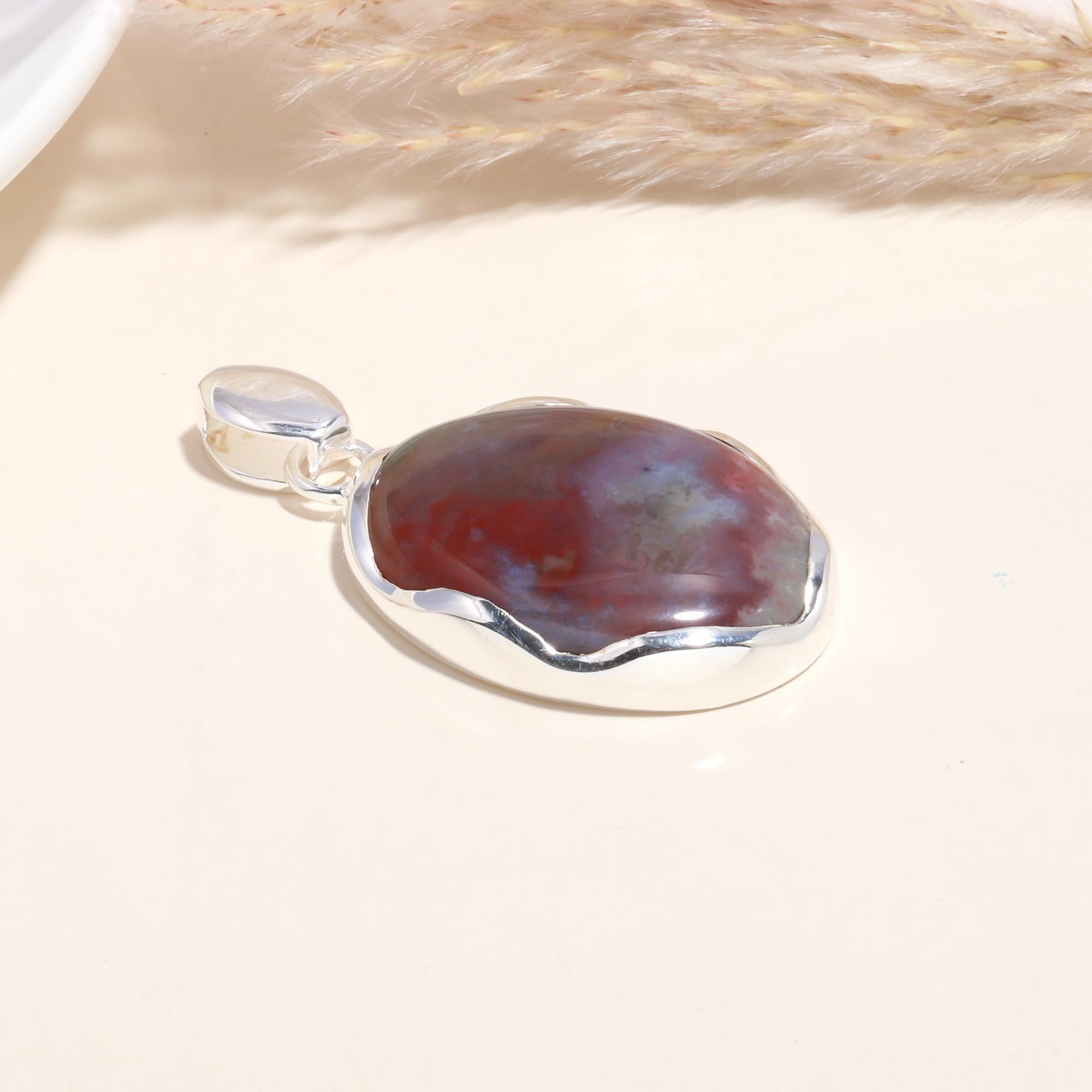 925 Sterling Silver Natural Jasper Oval Pendant