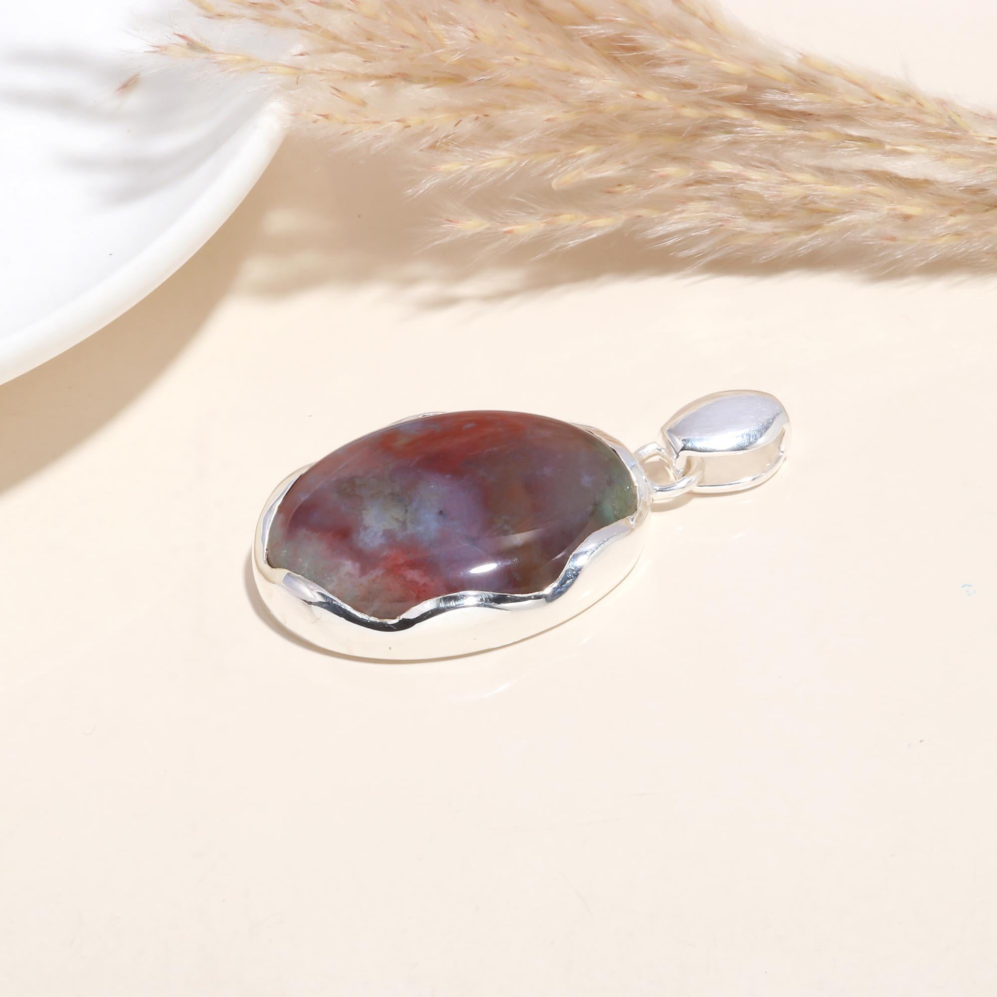 925 Sterling Silver Natural Jasper Oval Pendant