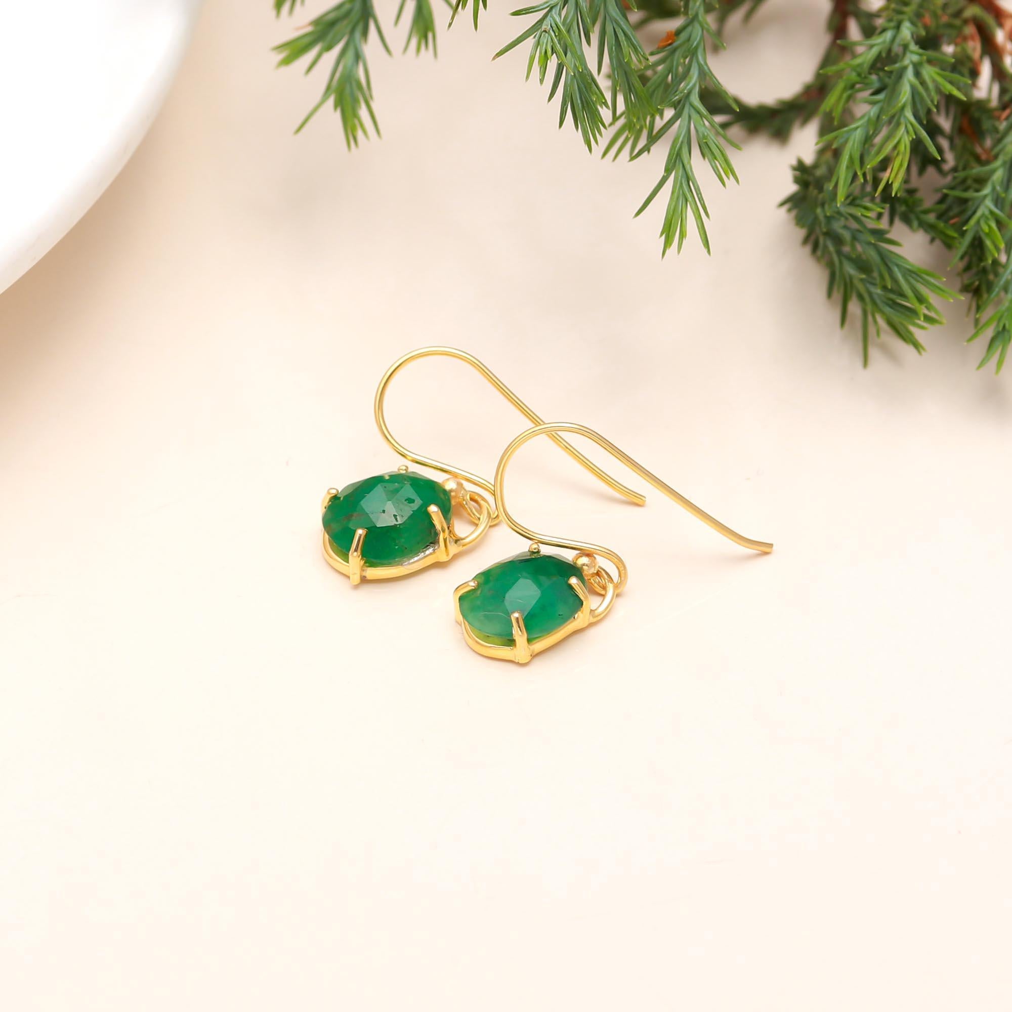 Zambian Emerald Dangle Earrings in Sterling Silver