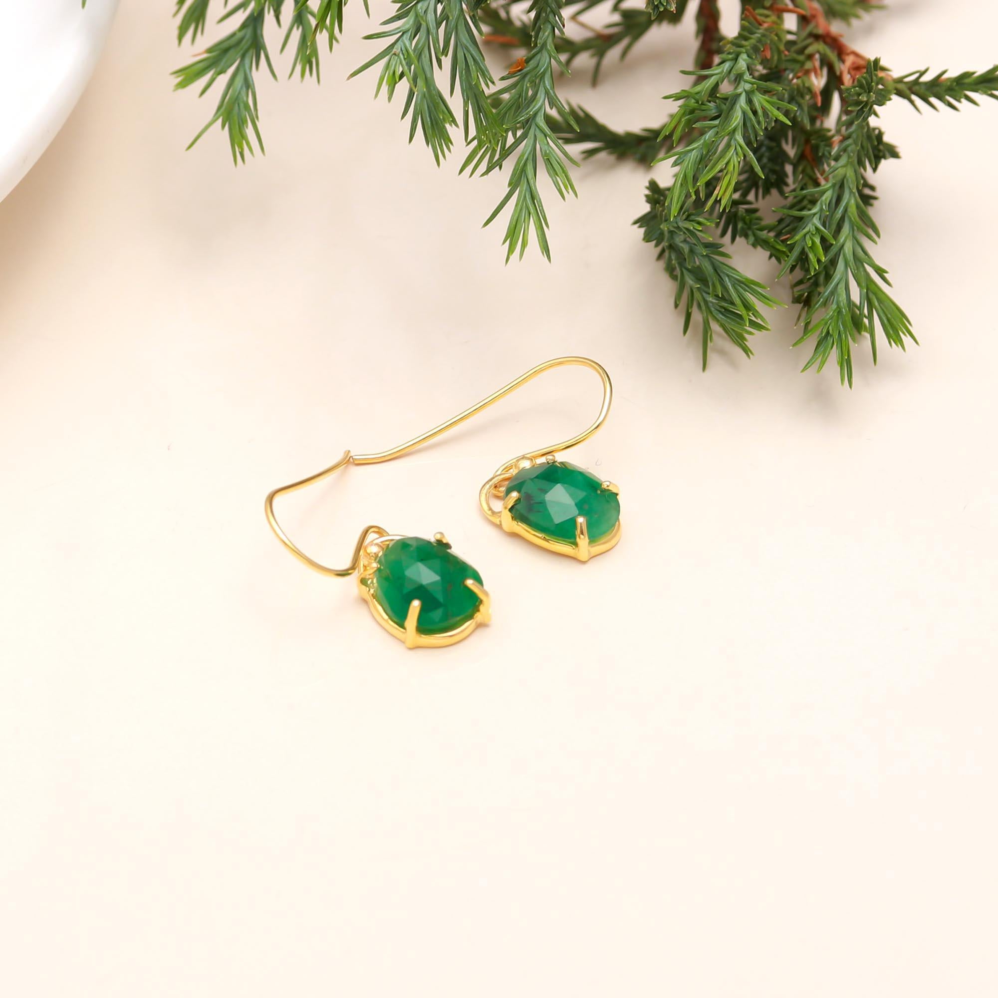 Zambian Emerald Dangle Earrings in Sterling Silver