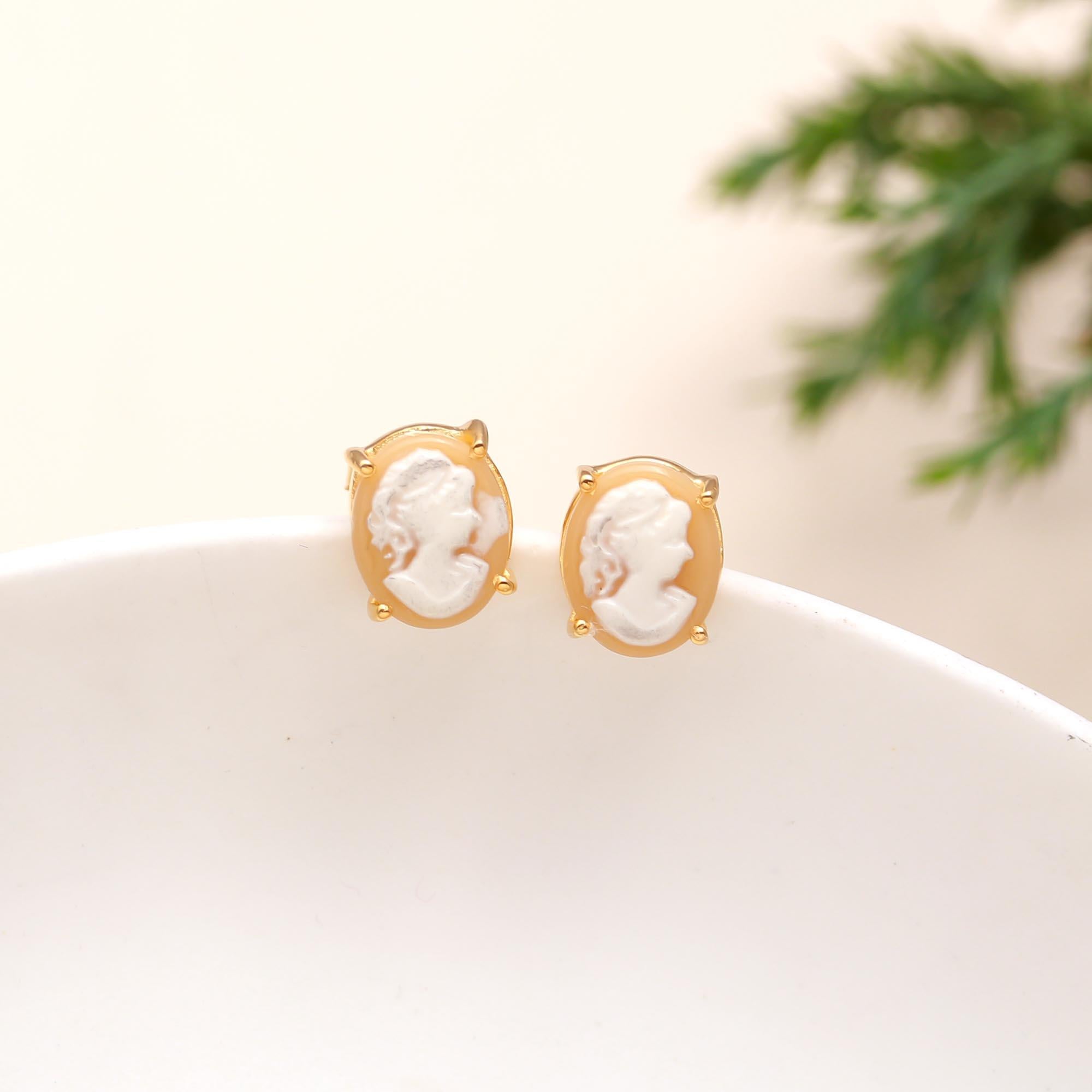 925 Sterling Silver Cameo Stud Earring with Pushback