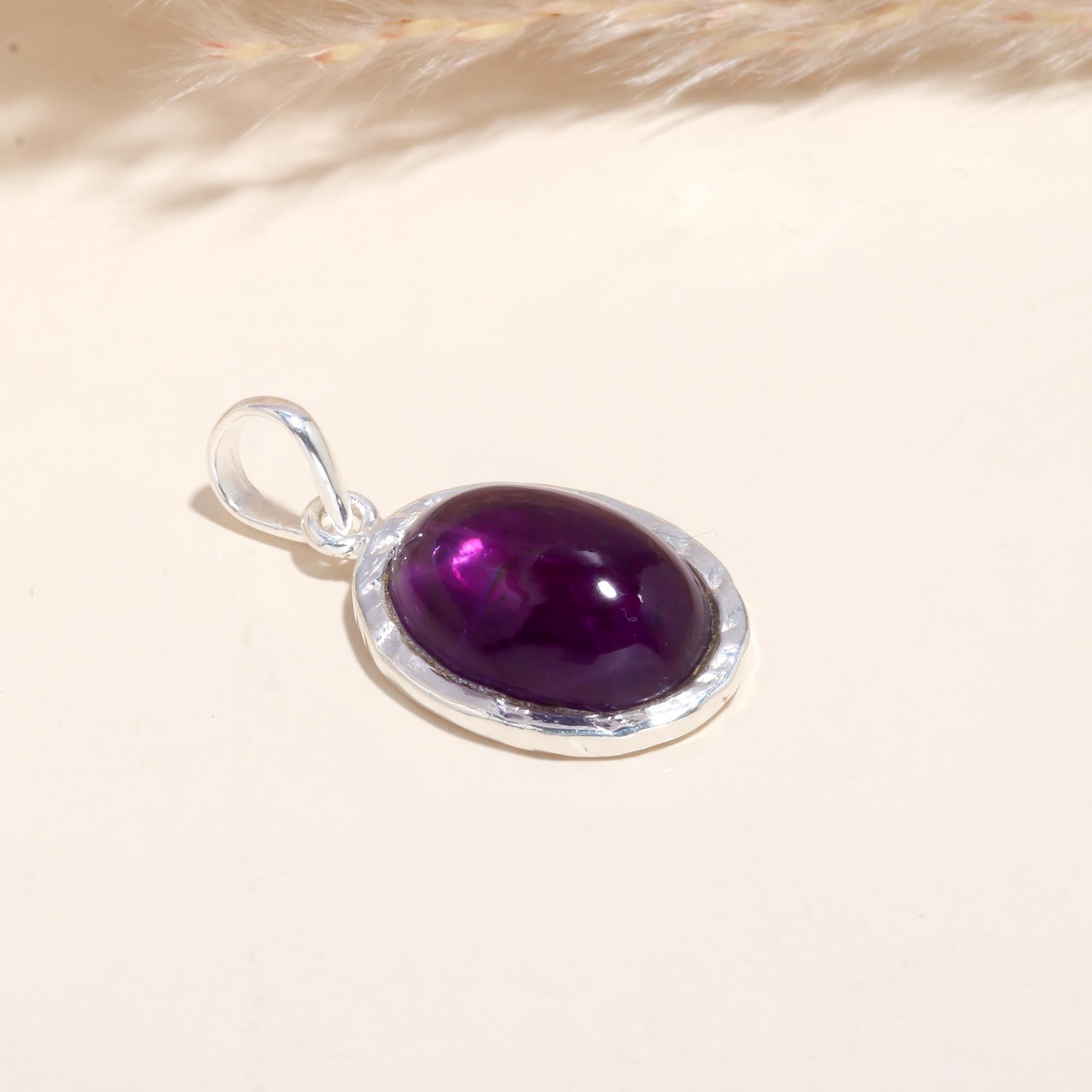 925 Sterling Silver Oval Amethyst Gemstone Pendant