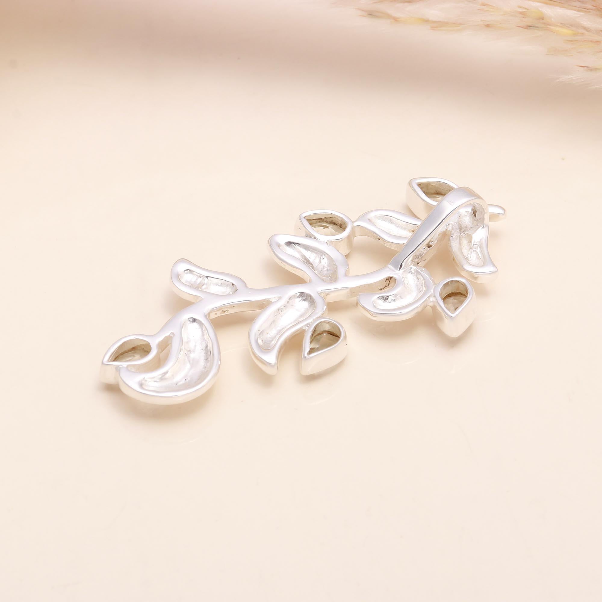 925 Sterling Silver Clear Quartz Leaf Pendant