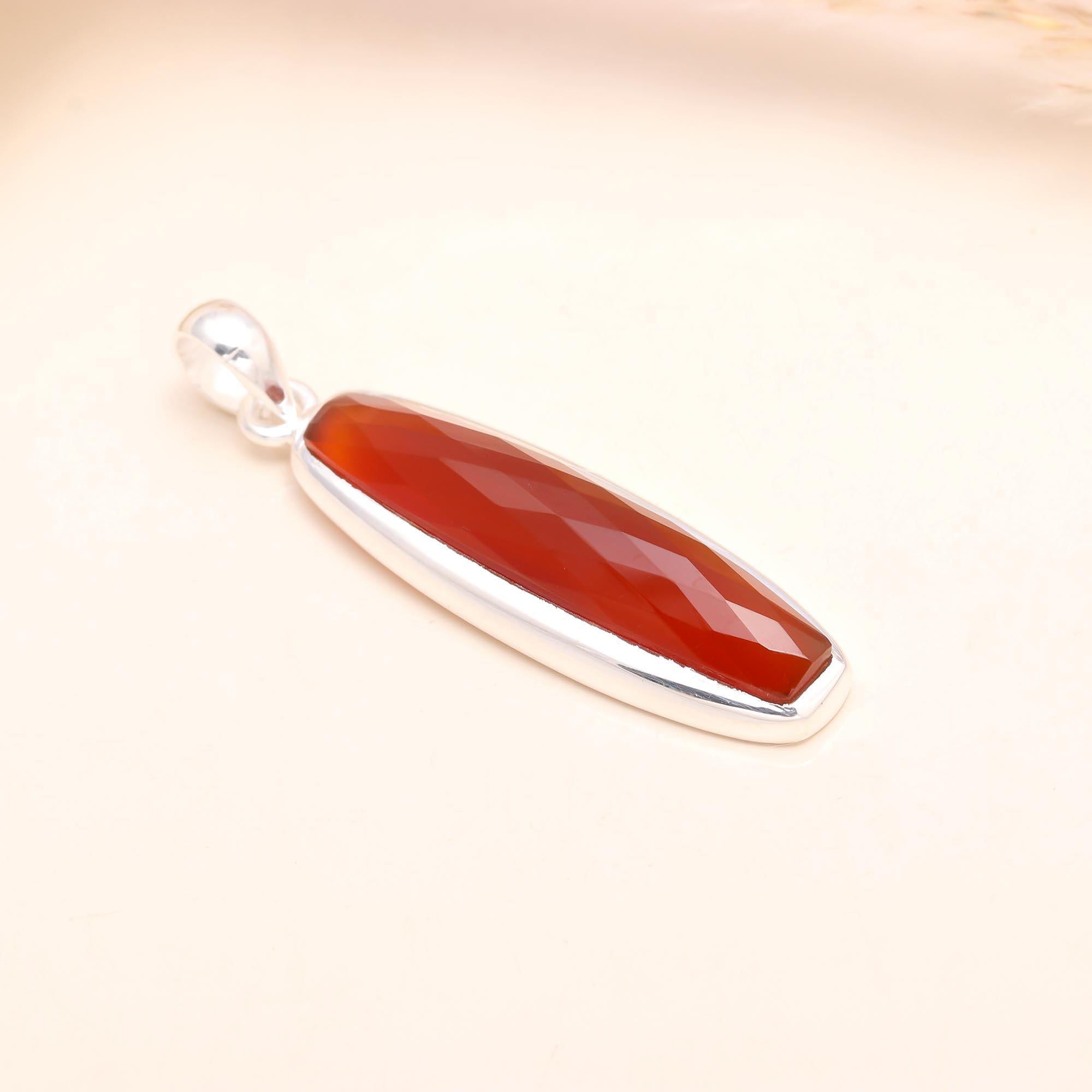 925 Sterling Silver Faceted Carnelian Pendant