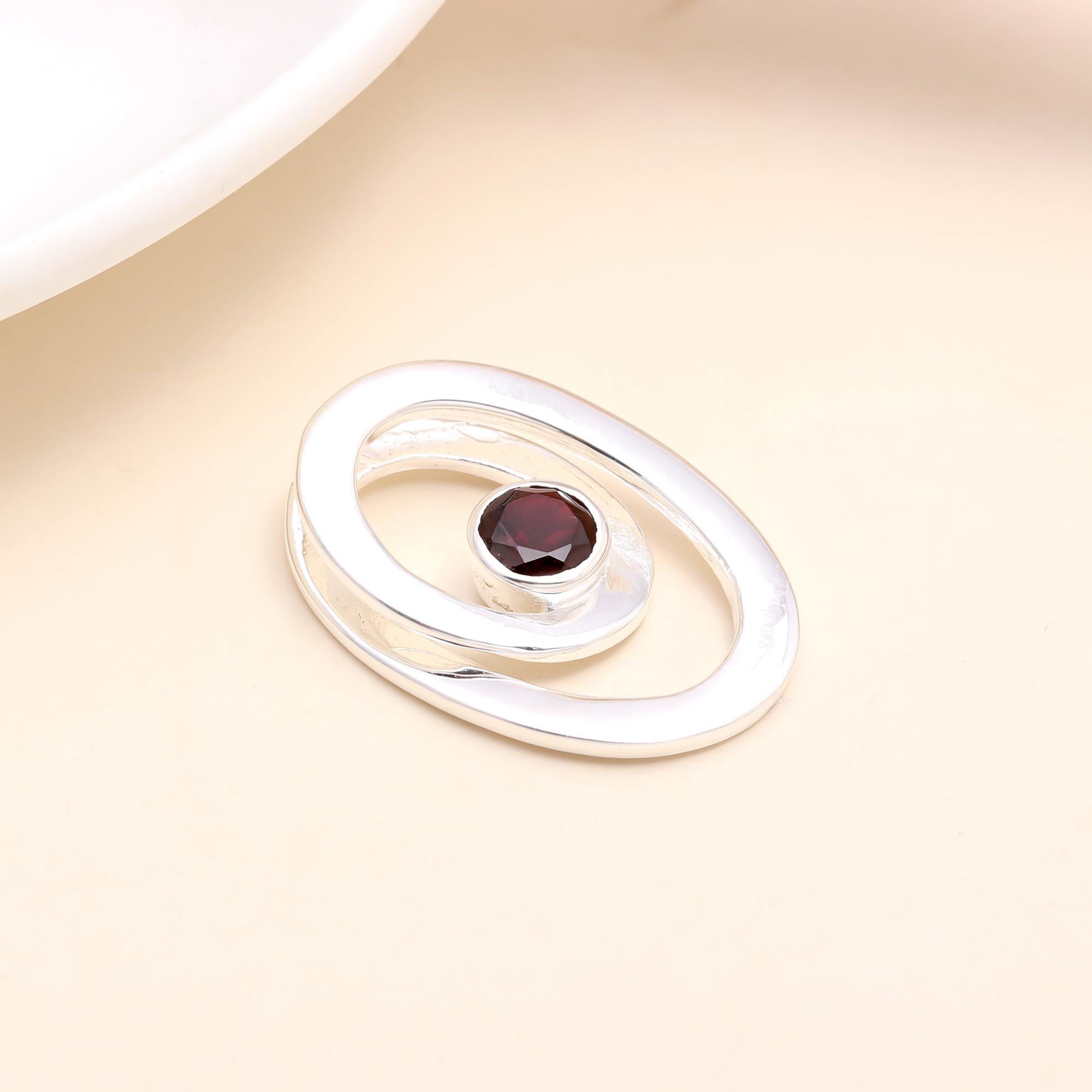925 Sterling Silver Modern Garnet Spiral Pendant
