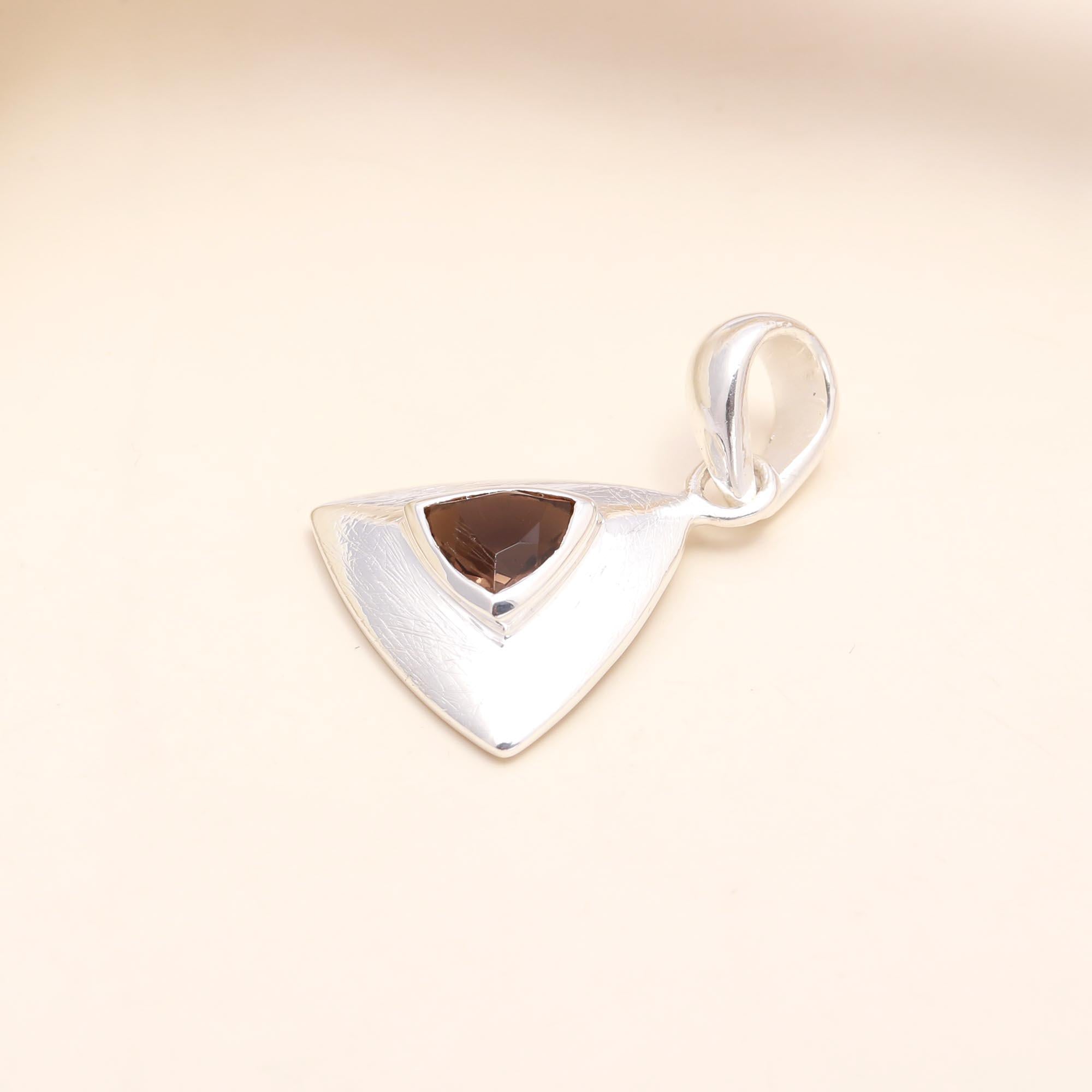 925 Sterling Silver Trillion Smoky Quartz Pendant