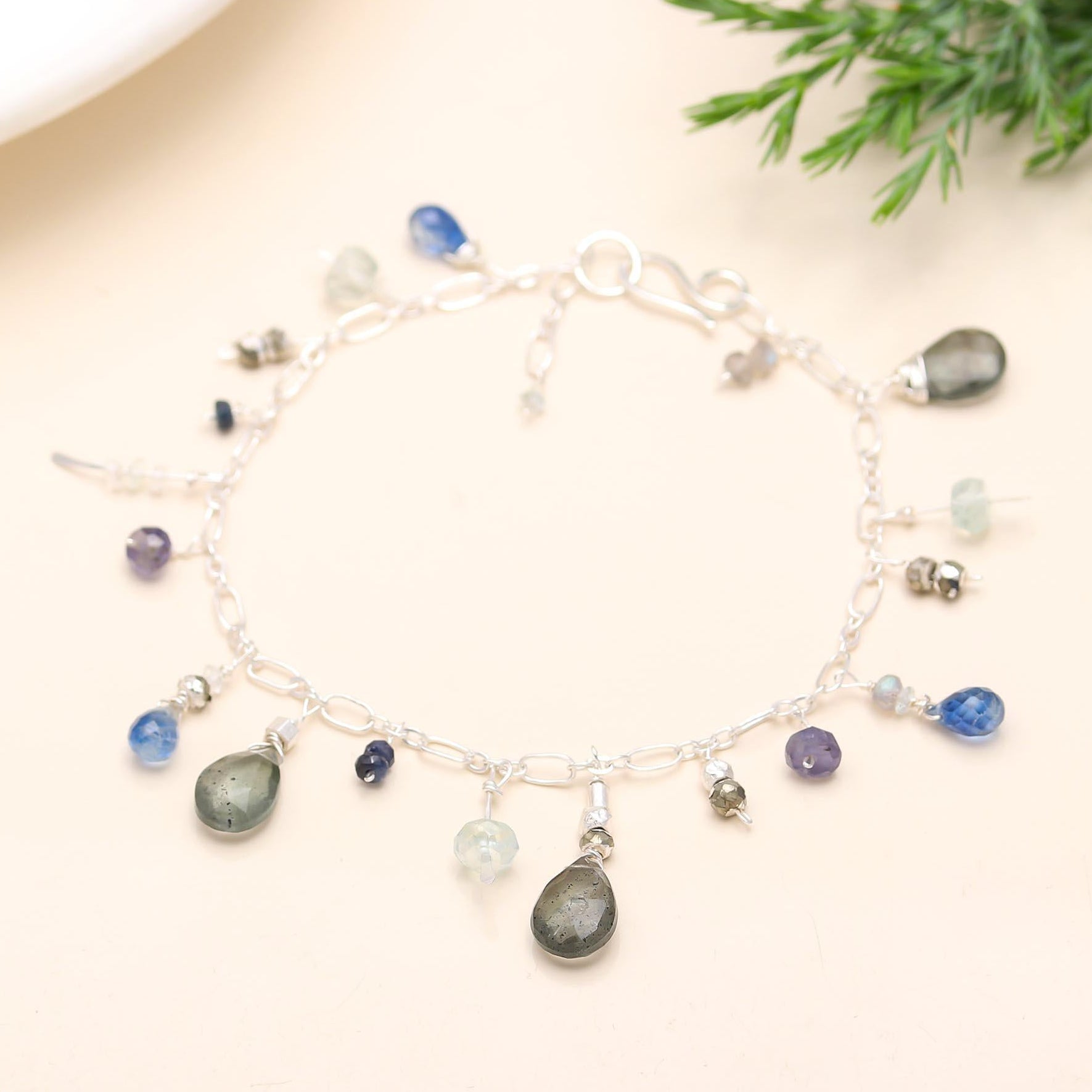 925 Silver Multi-Gemstone Chain Bracelet