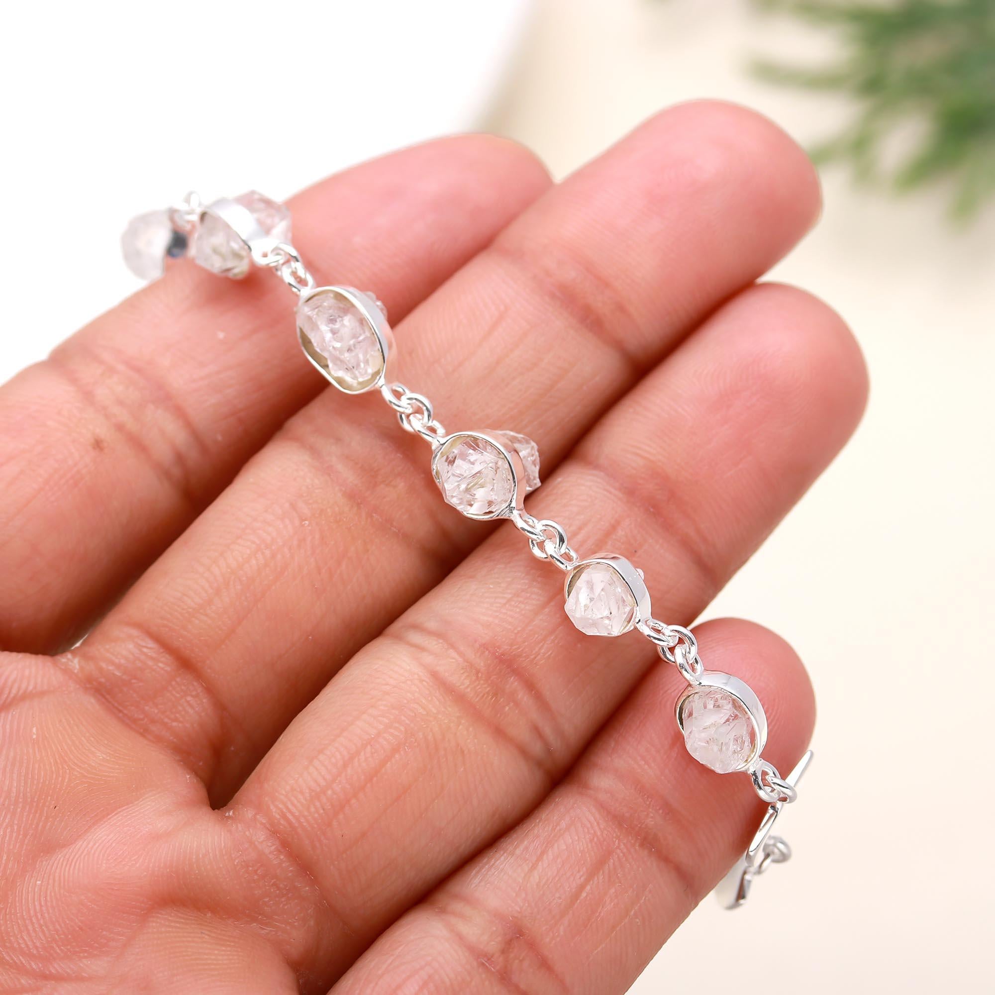 925 Silver Raw Herkimer Diamond Bracelet