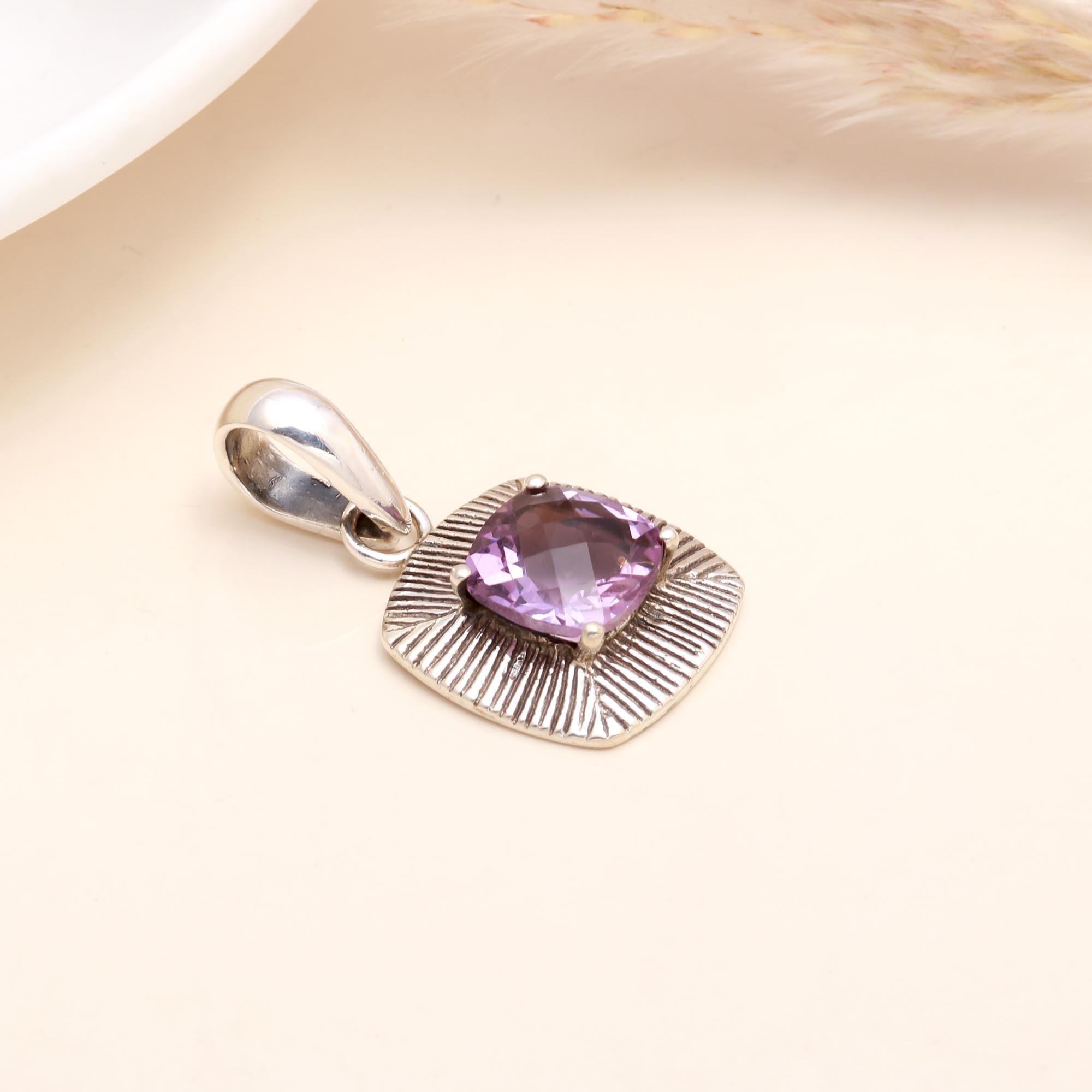 925 Sterling Silver Amethyst Textured Pendant