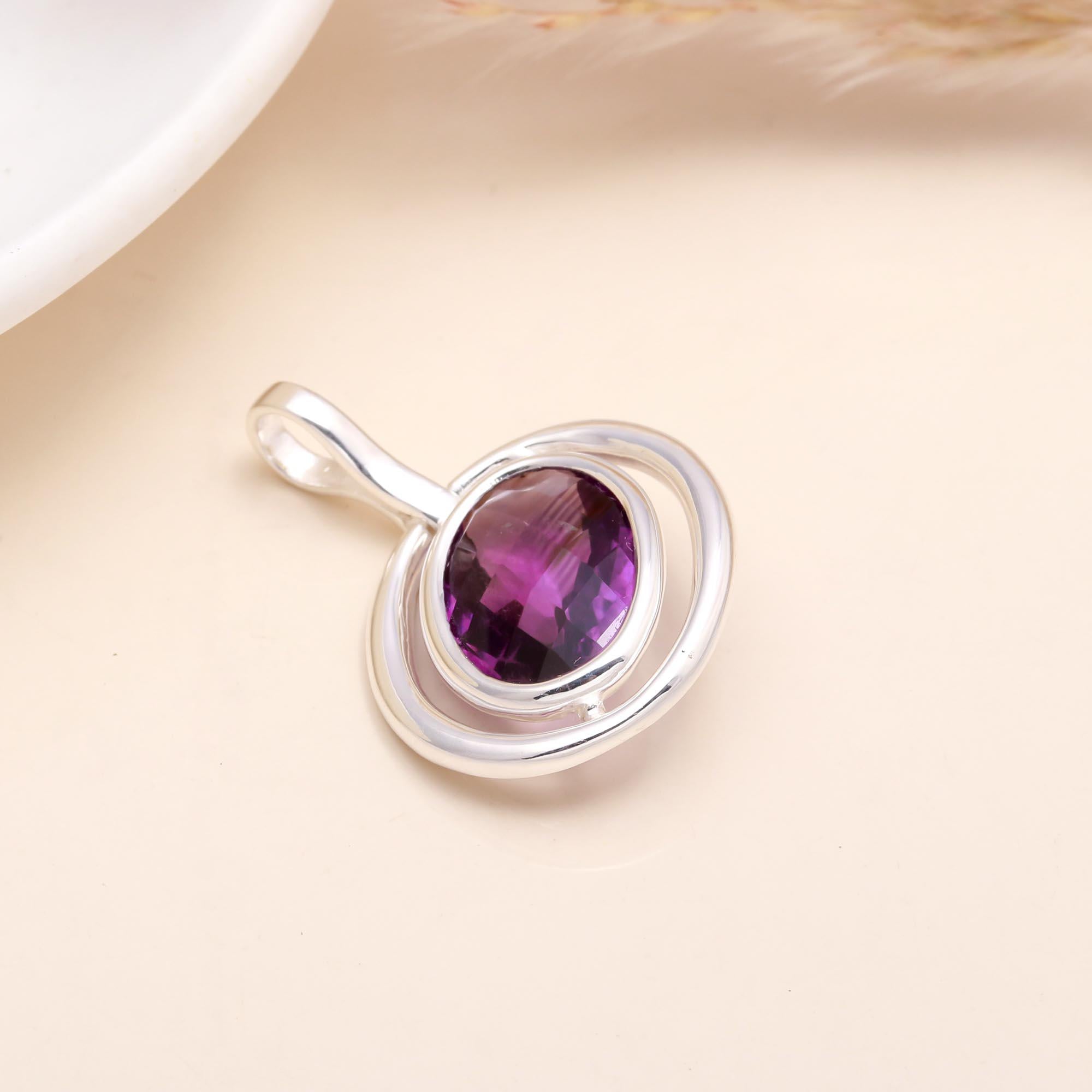 925 terling Silver Double Frame Oval Amethyst Pendant