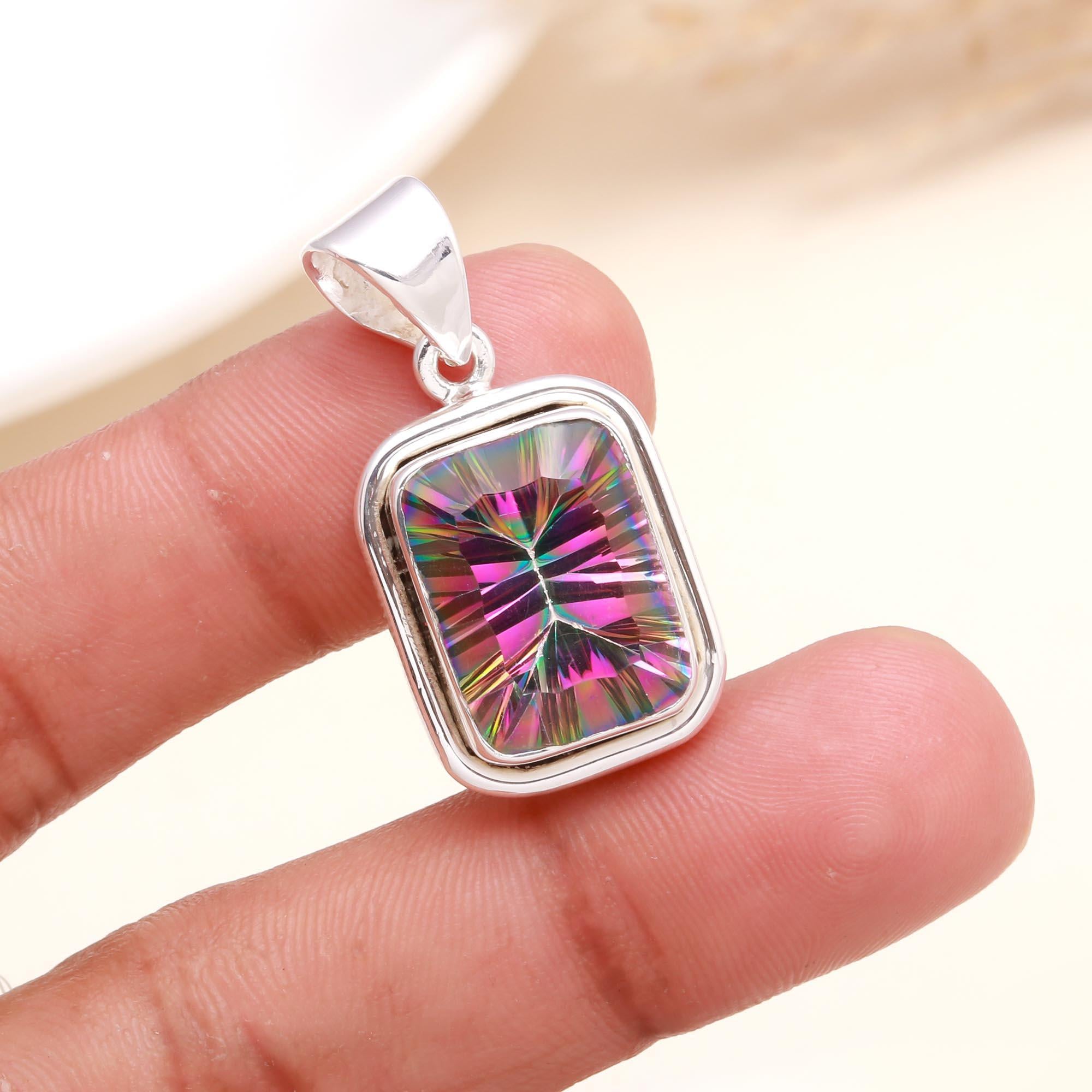 925 Sterling Silver Mystic Topaz Pendant