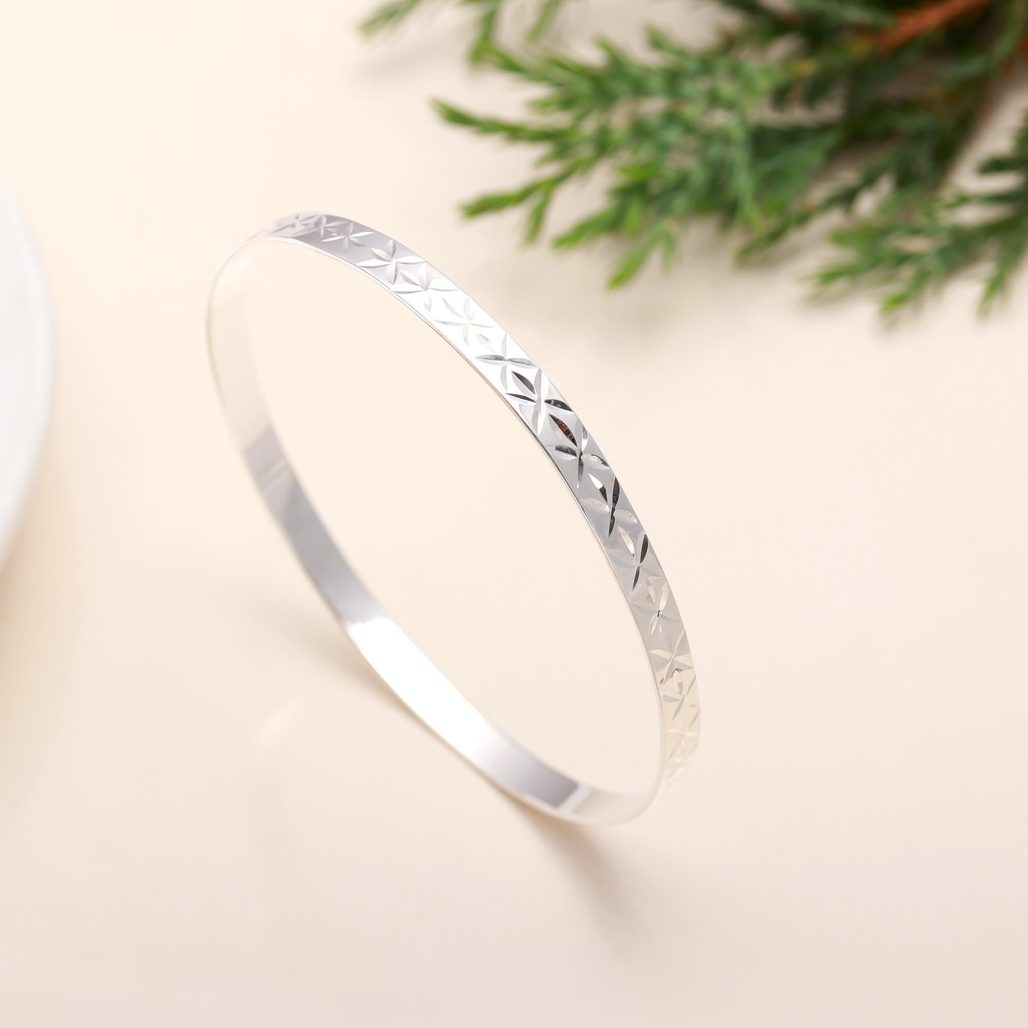 925 Sterling Silver Diamond Etching Engraving Bangle