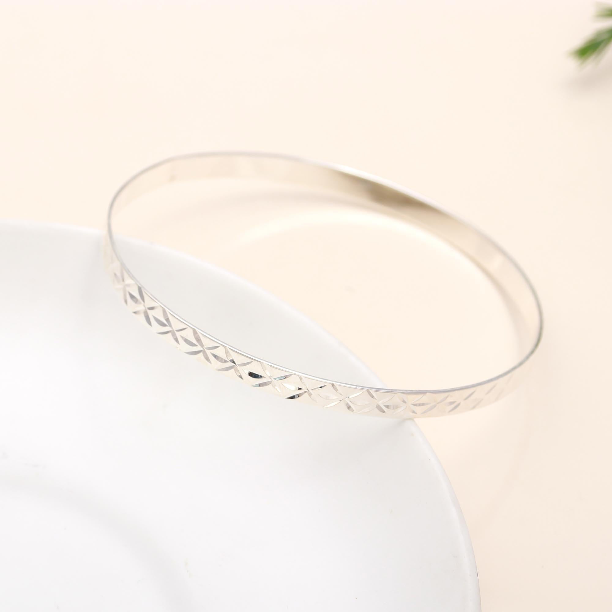925 Sterling Silver Diamond Etching Engraving Bangle