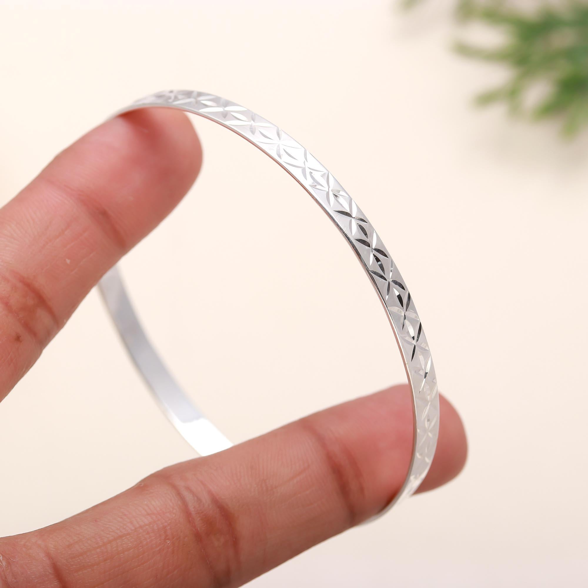 925 Sterling Silver Diamond Etching Engraving Bangle