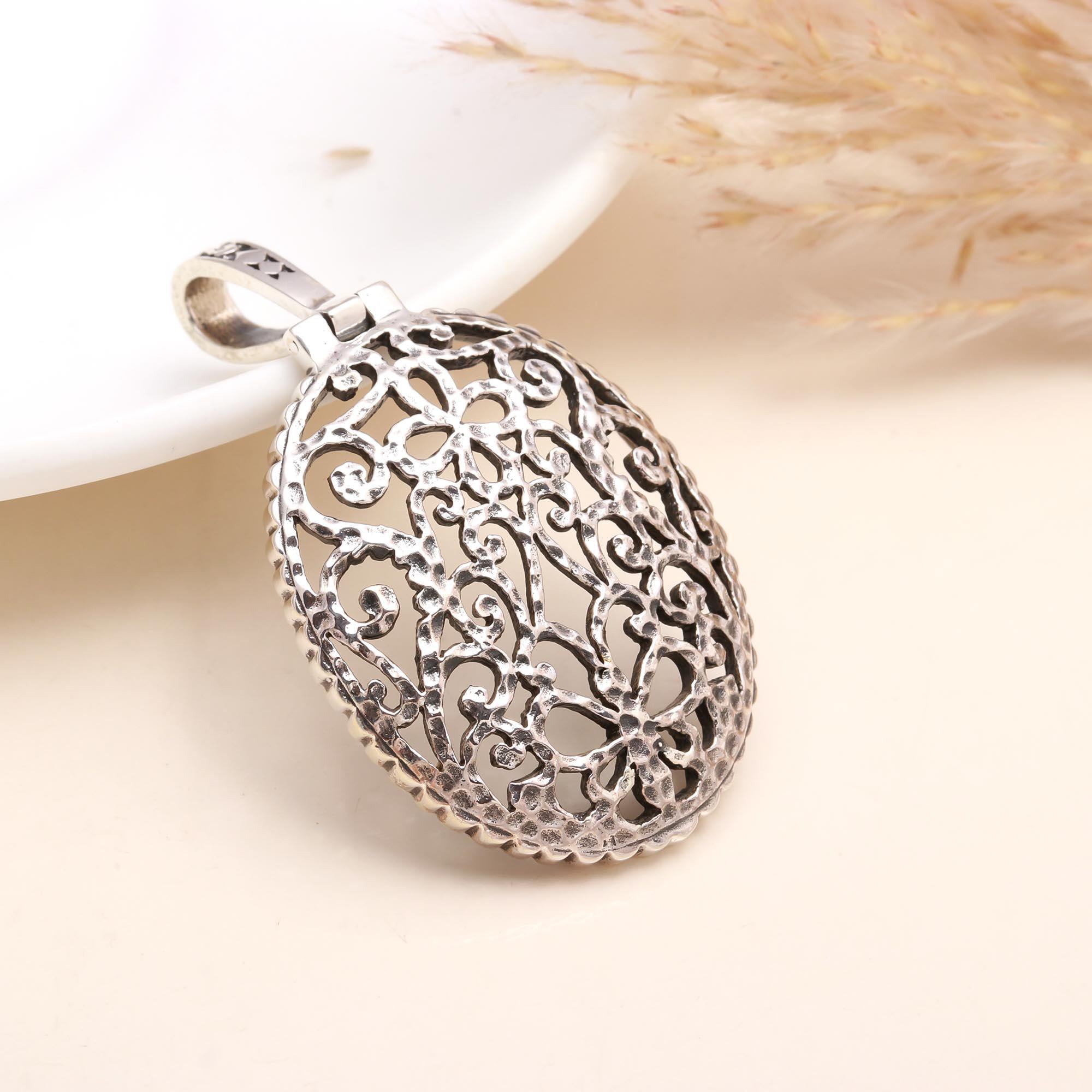 925 Sterling Silver Oval Filigree Silver Pendant