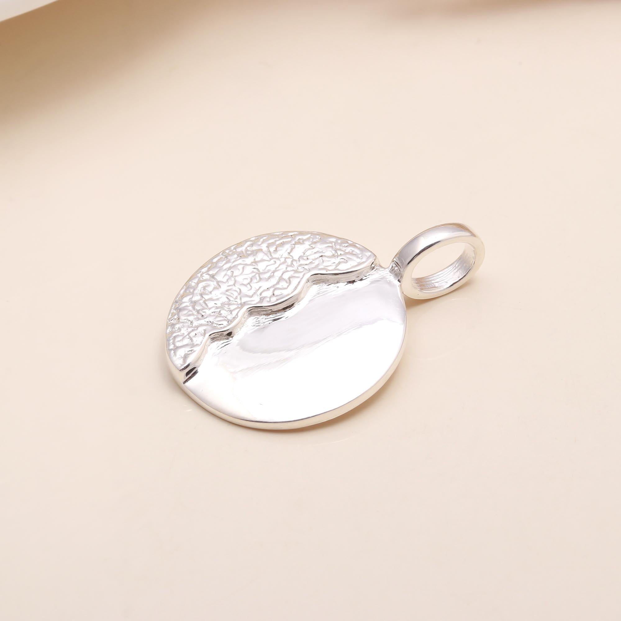 925 Sterling Silver Modern Textured Disc Pendant